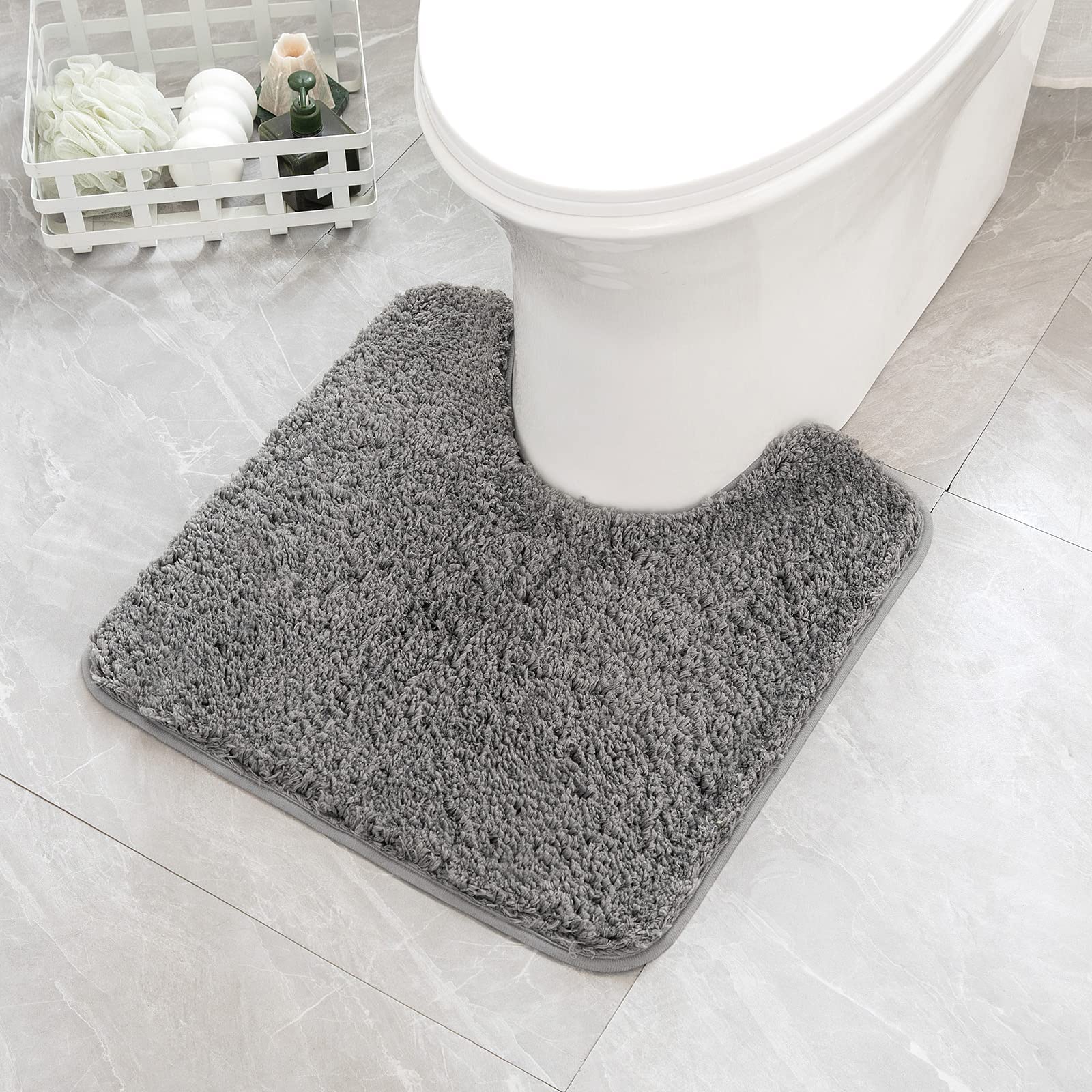 MIULEE WC-Vorleger, U-förmig, Mikrofaser, Badematte, 61 x 61 cm, Grau | Saugfähig, rutschfest, schnell trocknend, flauschiger Badteppich für Badezimmer, Boden, Badewanne, Dusche, maschinenwaschbar