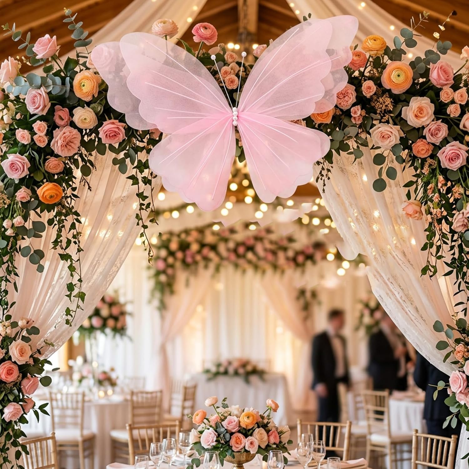 5Pcs 19.7 Inch Giant Mesh Butterfly with Lights, Large Butterfly Decorations for Wedding & Party Decor, Birthday, Baby Shower, Outdoor Garden Decor