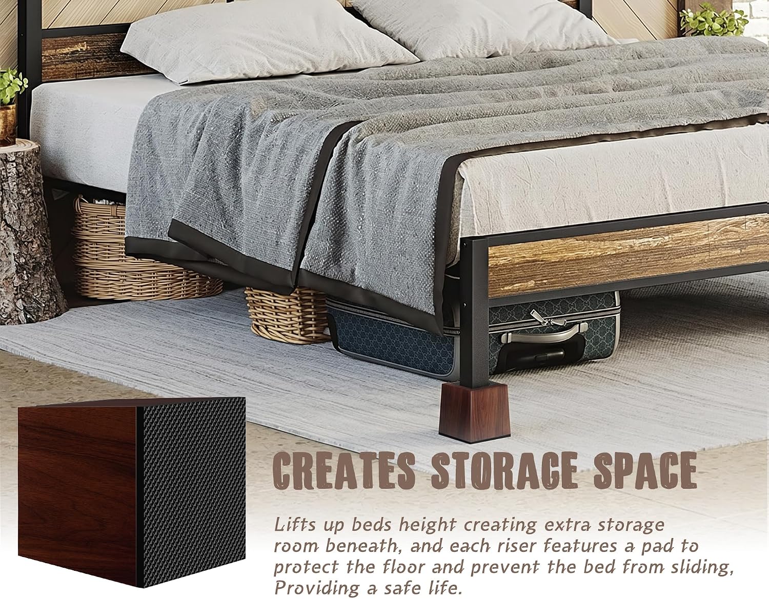 OneDream Wooden Bed Risers - Set of 4 3-inch Bed Risers, Heavy-Duty Solid Wood Square Risers, Sofa Risers with Non-Slip Pads, Create Storage Space and Make Cleaning Easier for the Sweeper