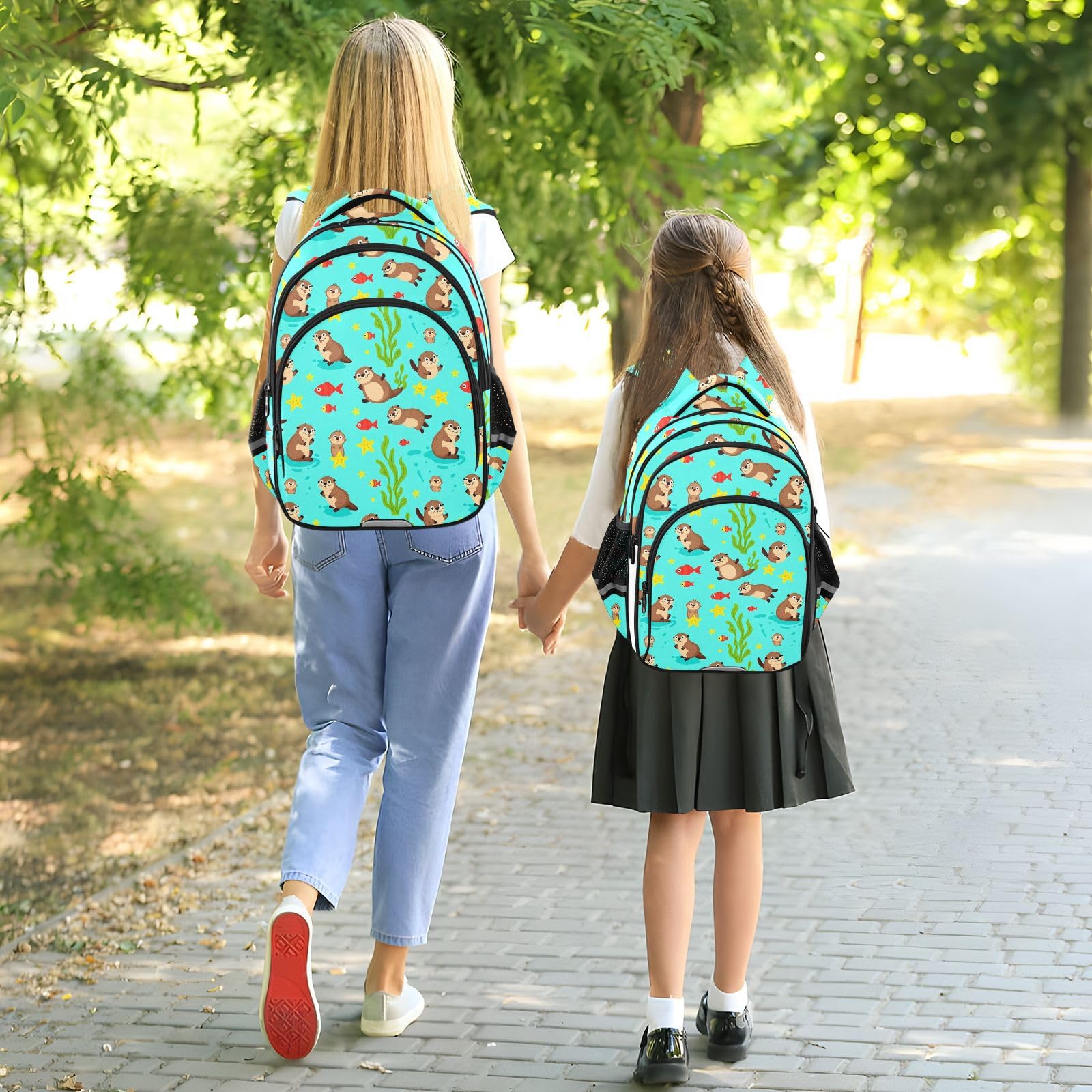 KLL Zaini scolastici per bambini ragazzo/ragazza studente Bookbag bambino zaino da viaggio carino lontre nuoto azzurro