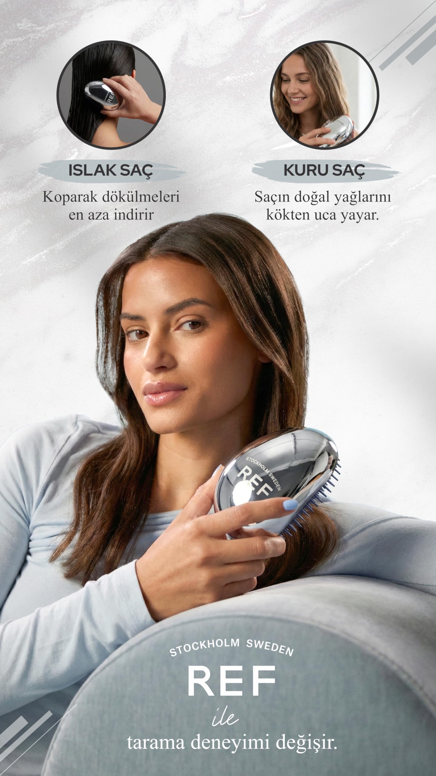 REF STOCKHOLM - Detangling Brush Silver Colour Dolaşık Açan Tarak Saç Fırçası (3 paketi)