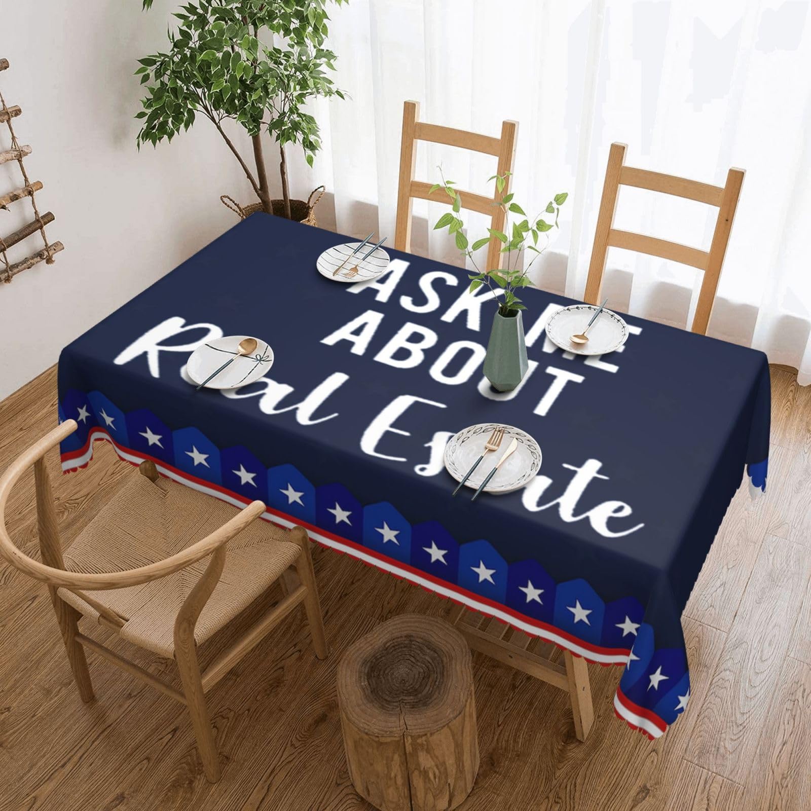 SMAZDFXX Ask Me About Real Estate Funny Gifts 54 x 72in Table Cloth,Polyester Rectangle Tablecloth for Kitchen Dining