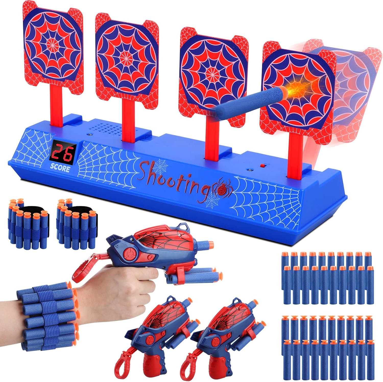 Gretex Spider Shooting Target for Kid: 2 Foam Dart Blasters, Electronic Scoring Targets & Refill Darts, Shooting Toy for Kids Ages 3-12, Dart Gun Target Practice Game, Ideal Gift for Boys Girls