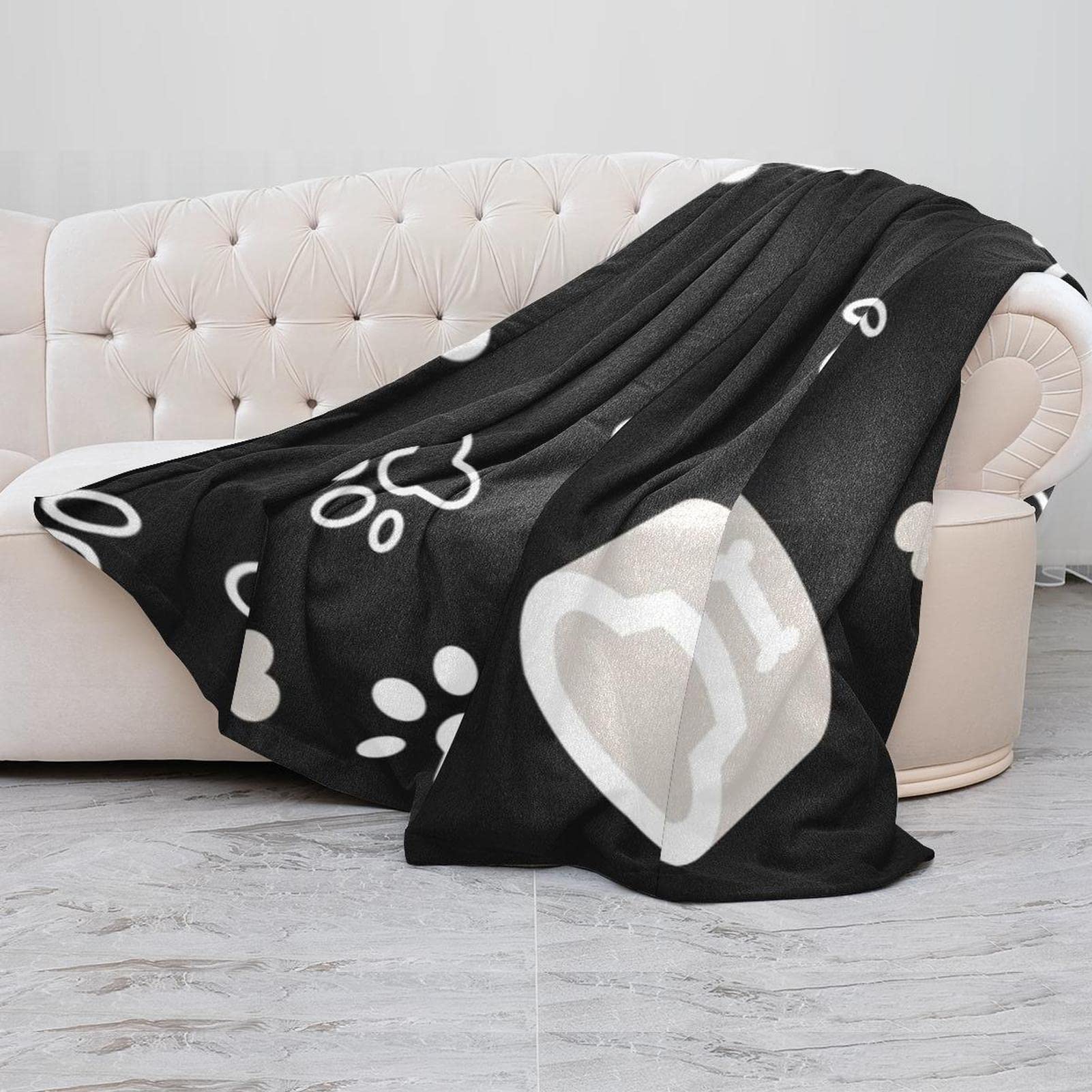 Manta de forro polar con estampado de pata de perro, cachorro, pata de gato, súper suave y lujosa manta de ropa de cama