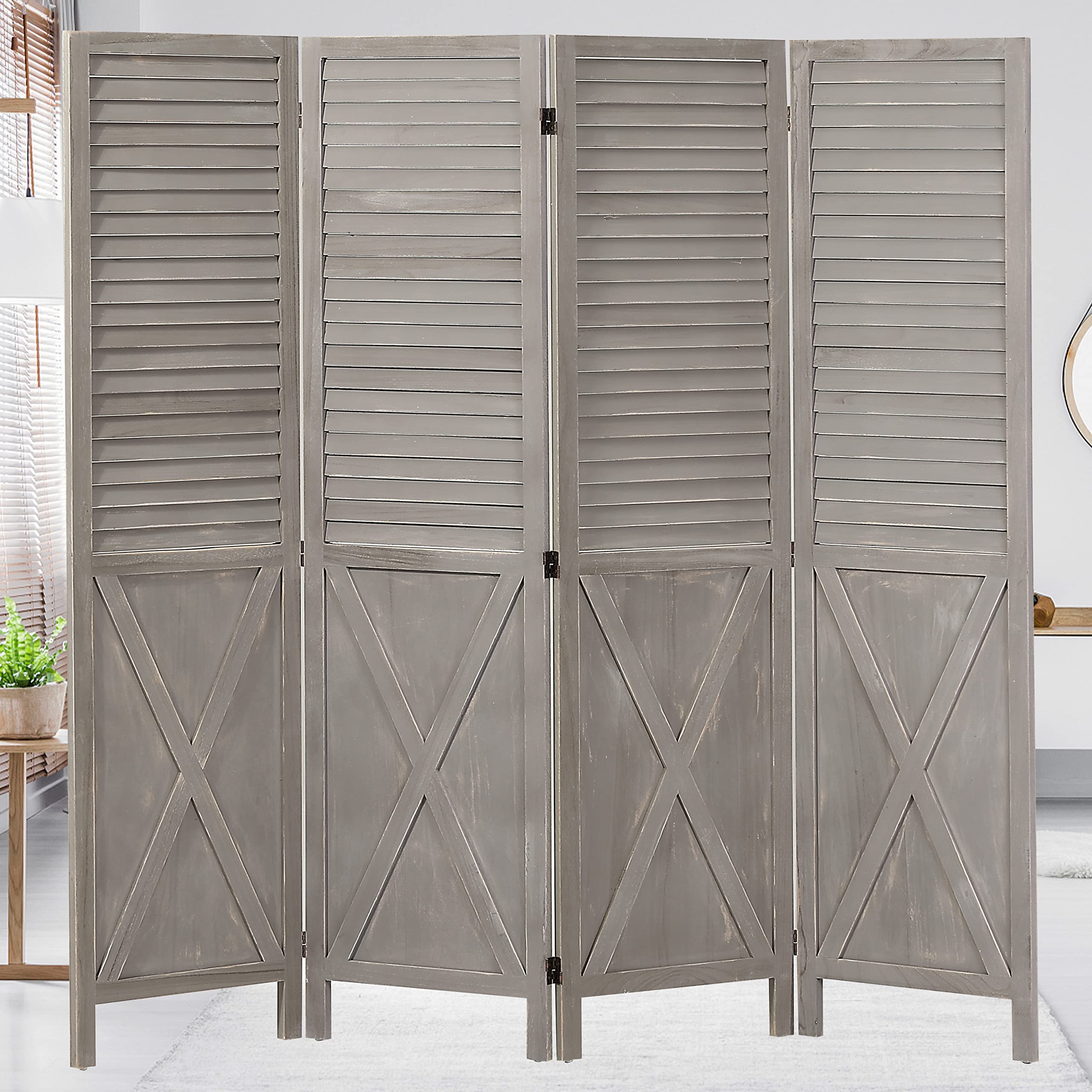Buy Wnutrees 4 Panel Rustic Wood Room Divider, 5.8 Ft Tall Farmhouse