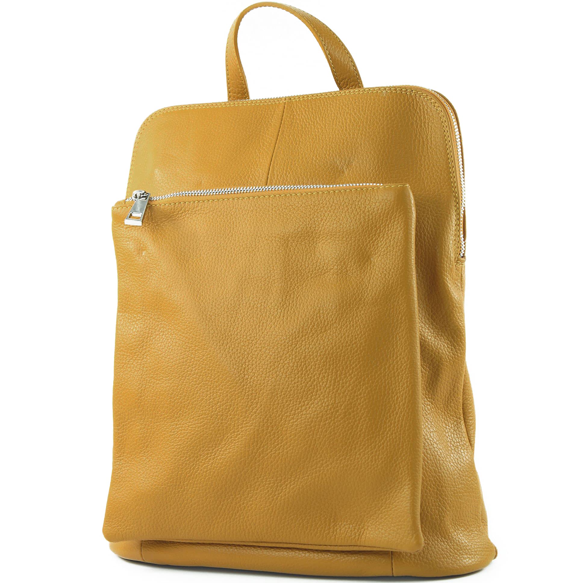 modamoda de T141 Damen Leder Rucksack Damentasche Schultertasche handmade in Italy, Farbe:Senfgelb2021