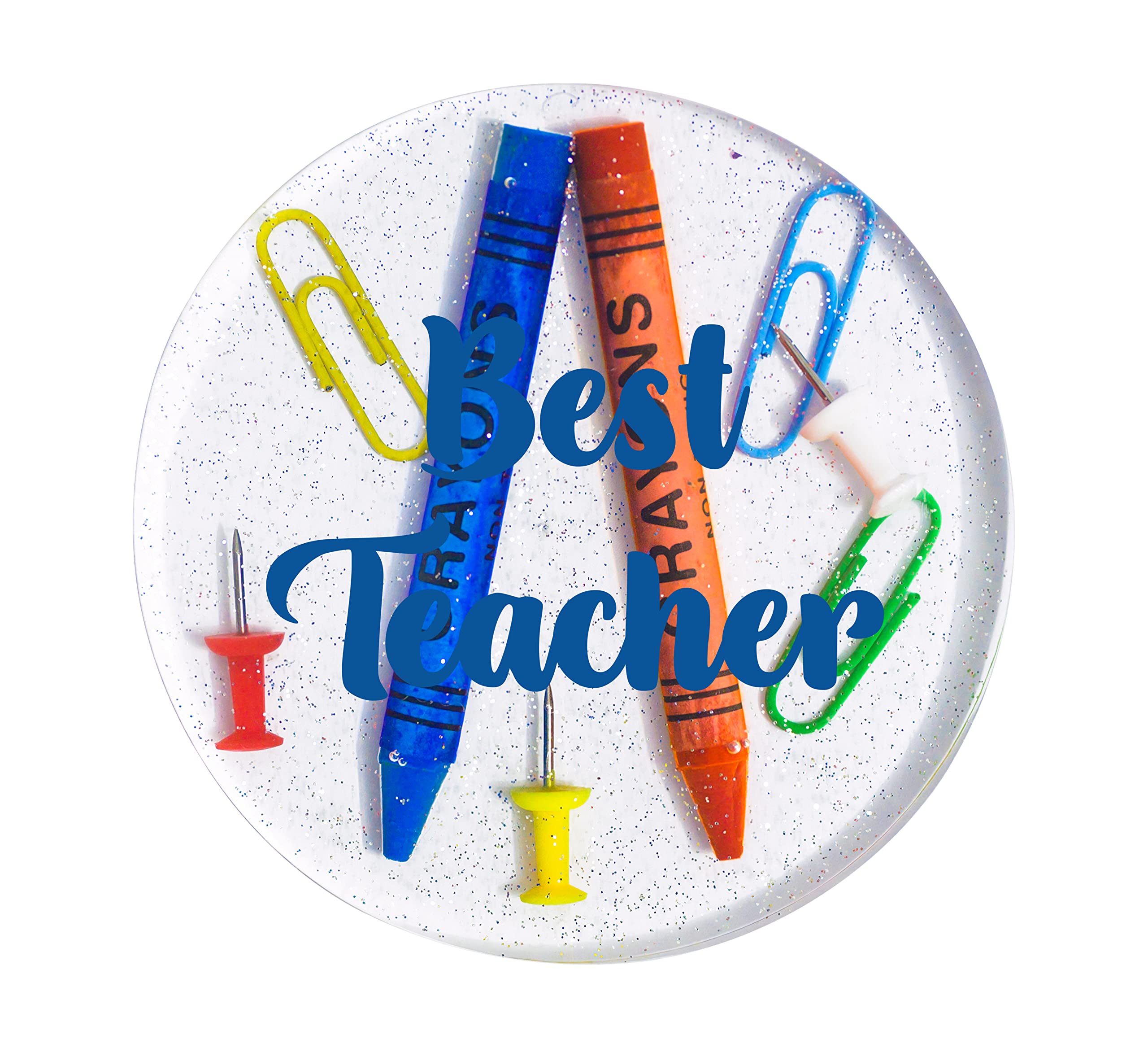 Teacher Coaster, Gift for Teachers from Students - Unique & Thoughtful Gift - Thank You Teacher Gifts - Round Coffee, Tea, Drink Coasters (Best Teacher - Blue)