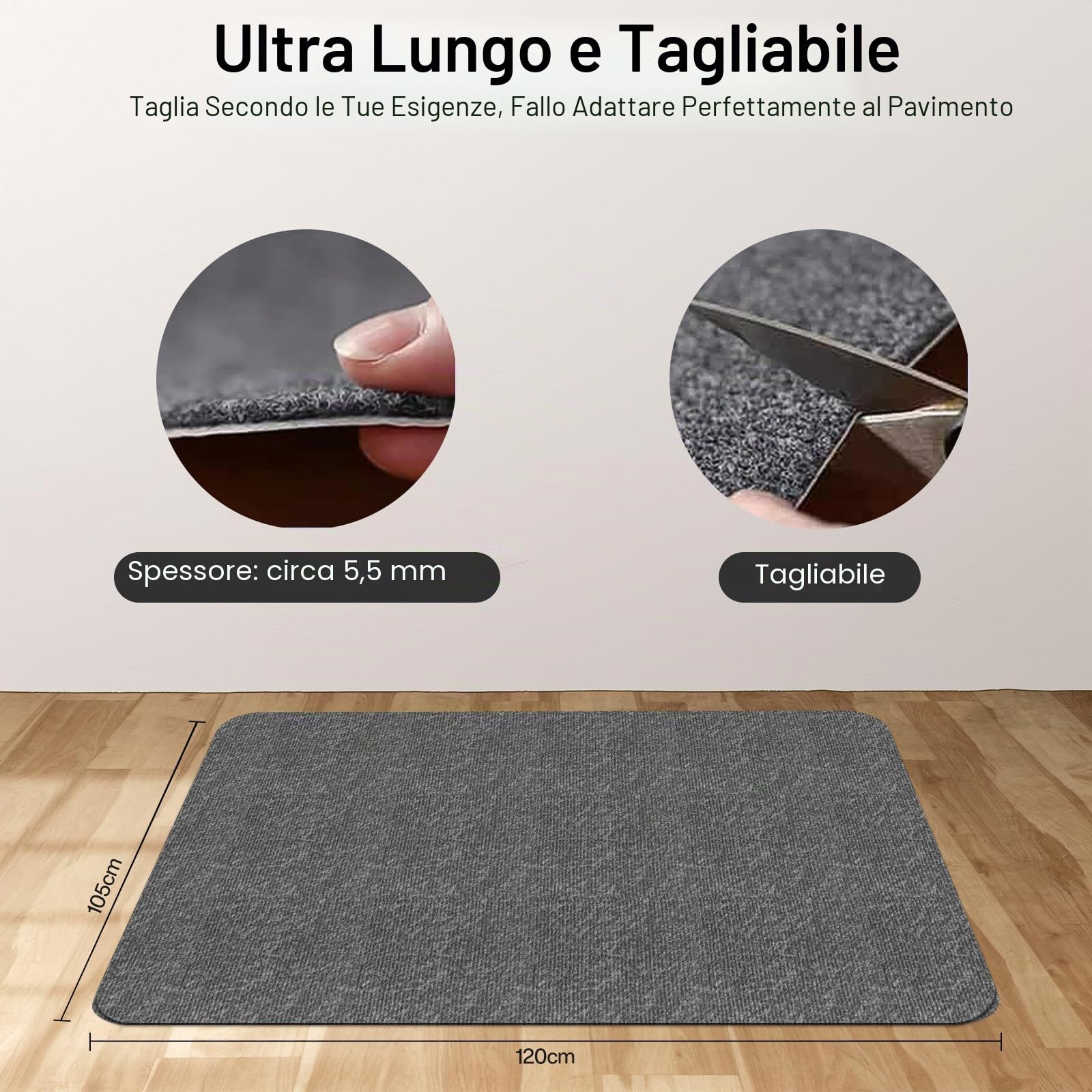 105x120cm Tappetino per sedia da ufficio,Grigio Tappeto Salvapavimento Antiscivolo,Tappeto Sedia Gaming,Tappeto per Sedia con Ruote,Tappetino Pavimenti per Parquet e Piastrelle.