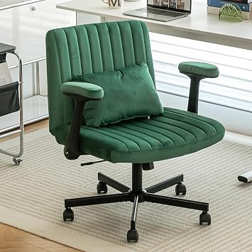 anwickjeff Green Criss Cross Chair with Wheels, Criss Cross Desk Chair with Armrest & Lumbar Support for Home Office Bedroom, Adjustable Cute Comfy Desk Chairs Green