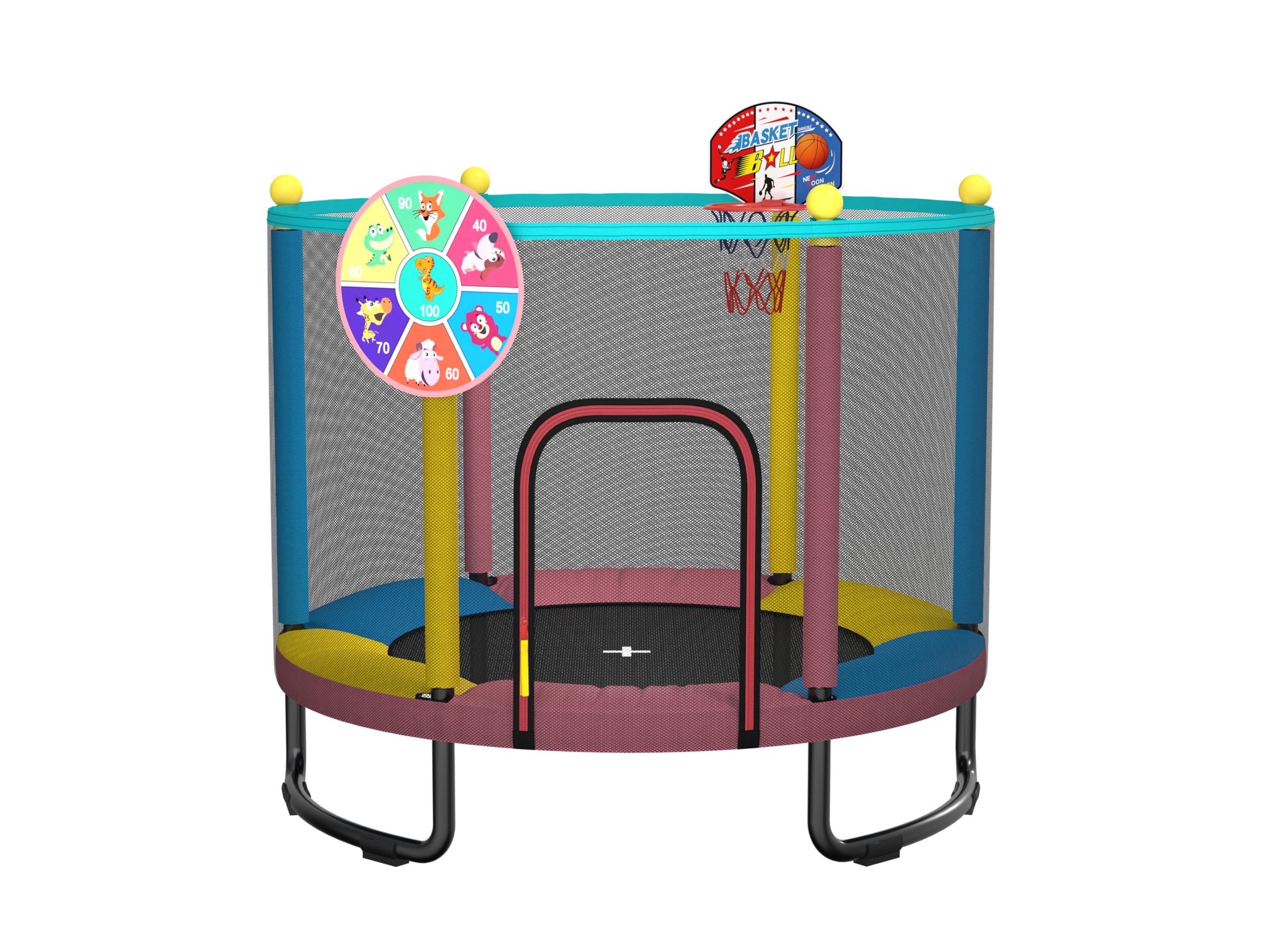 Kindertrampolin 150 cm für drinnen und draußen – mit Sicherheitsnetz, Basketballkorb, robuster Sprungmatte, ideales Geburtstags Jungen und Mädchen