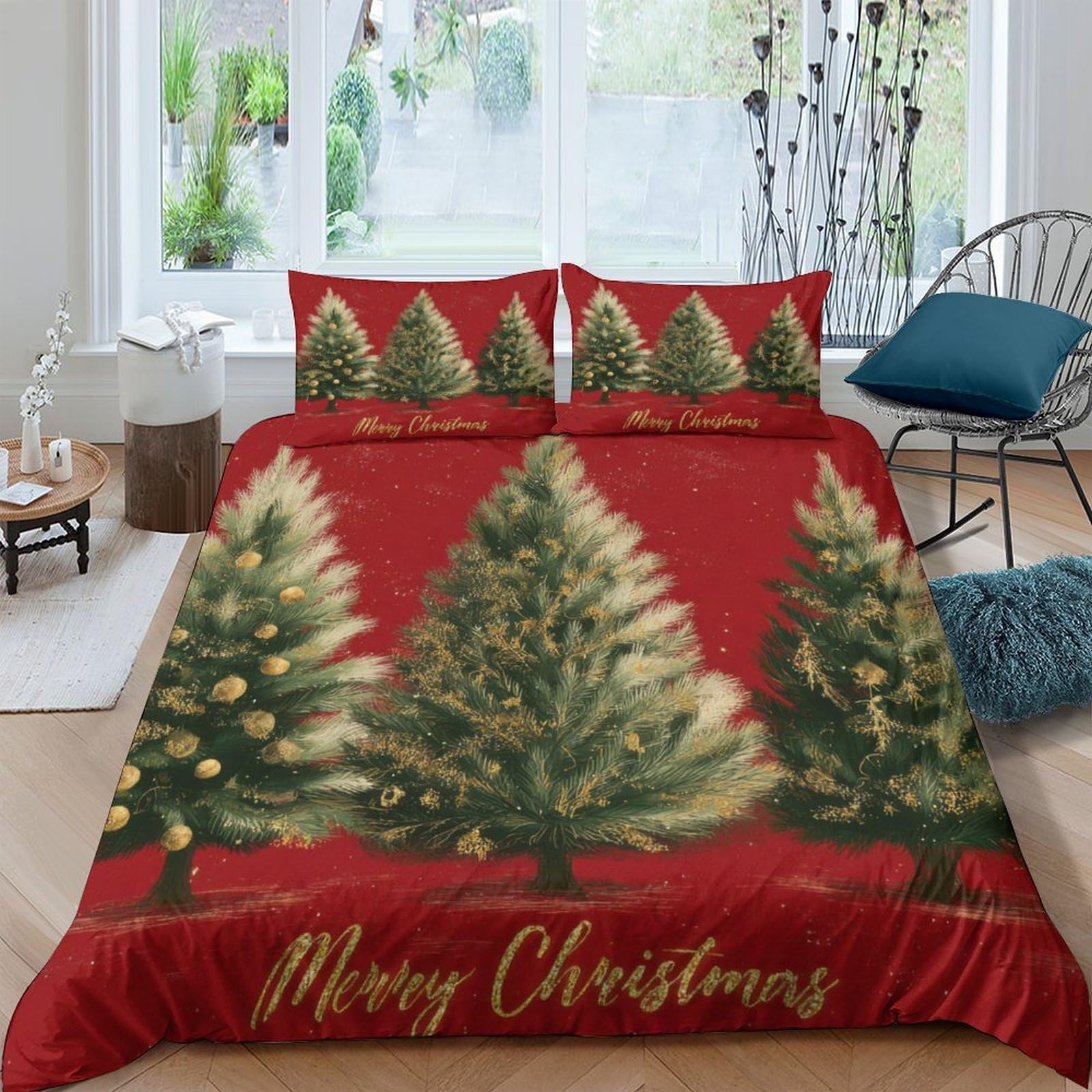 Ctjqhvkz Style-1 3D Printed Christmas Tree Fitted Sheet Microfiber Red Festive Bed Cover For Bedroom Dorm Holiday Mattress Protection Single（135X200cm）