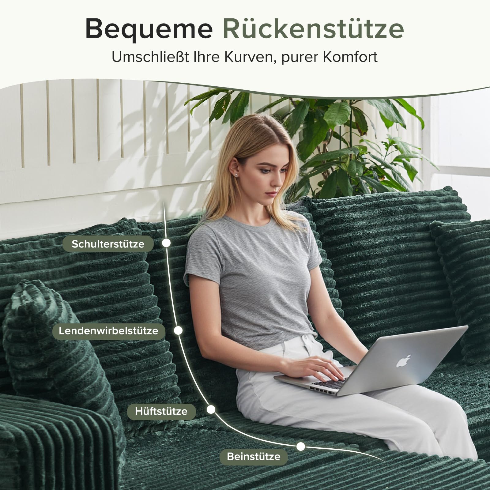 Modulares U-Form Sofa 262cm - Cloud Couch ohne Montage - Boneless Schlafsofa mit High Resilience Schaumstoff - Modernes Ecksofa für Wohnzimmer und Gästezimmer, Grün