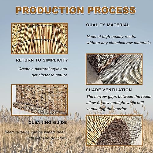 Miniatura 3 de Persianas de bambú natural para ventanas interiorespatio al aire libre, persianas de bambú para ventanas sin cables, persianas retro romanas de