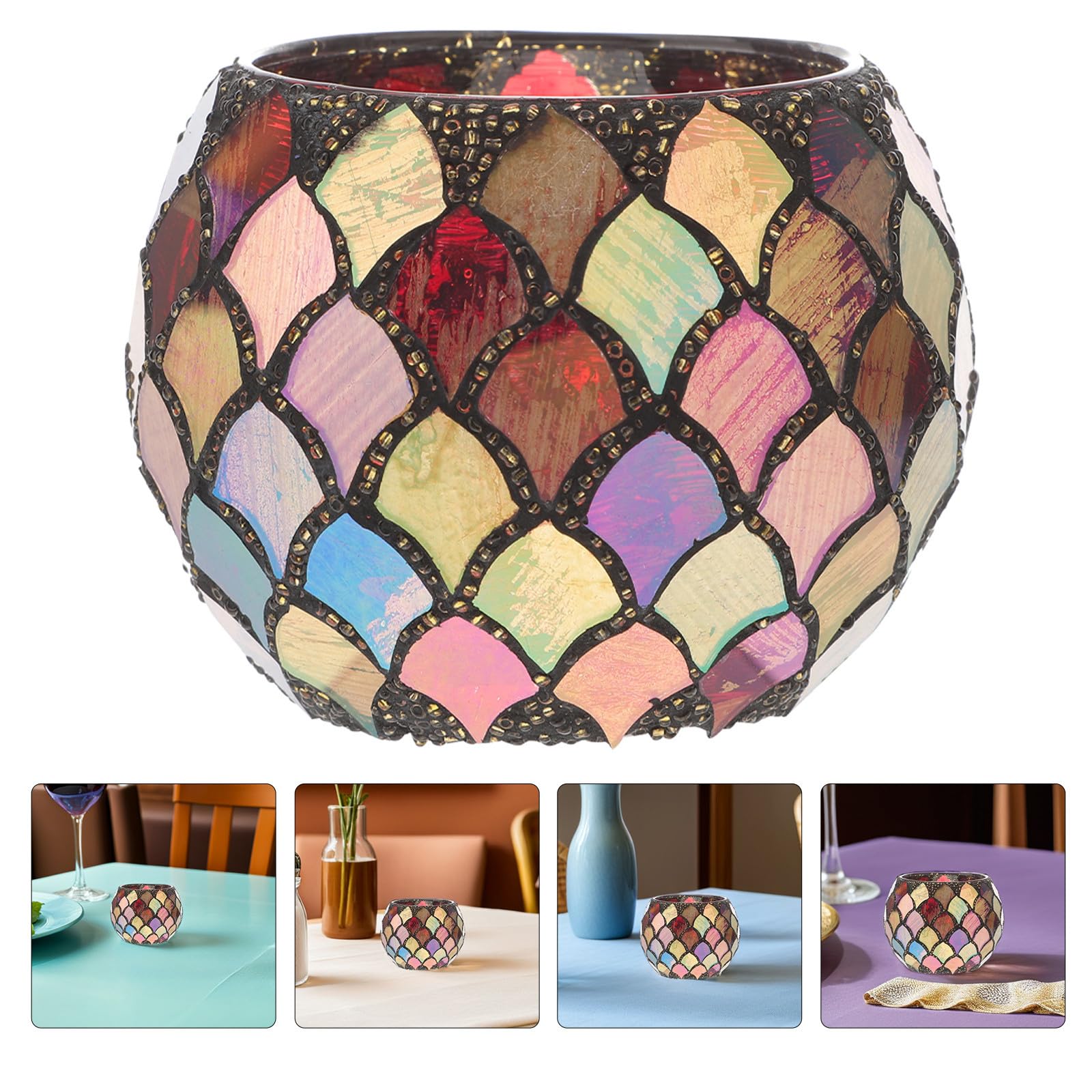 TOPBATHY 2 Piezas Portavelas de Cristal con Diseño de Azulejos Rojos para Velas de Té, Soporte Votivo Versátil para Decoración de Dormitorio y Cafetería