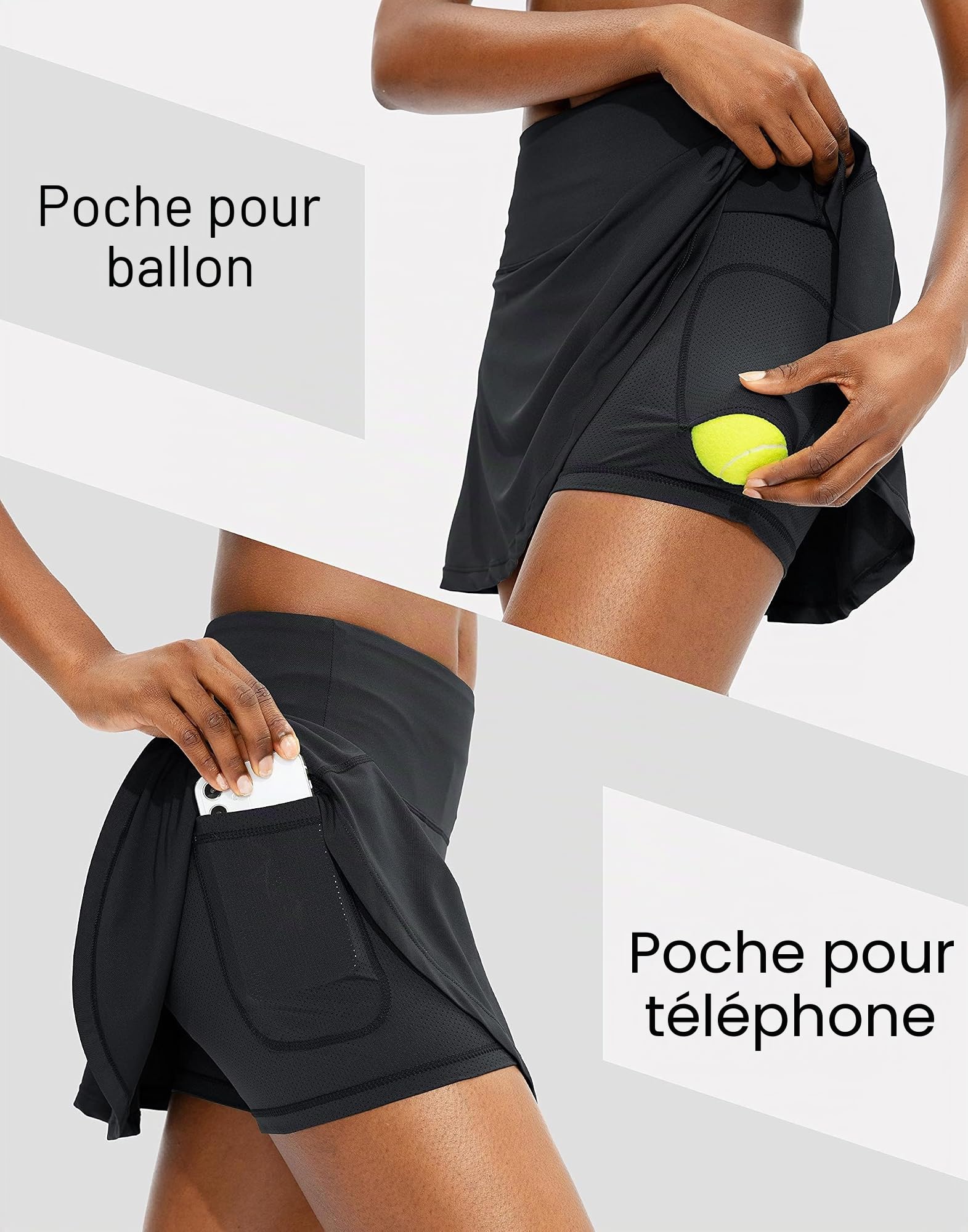 ThreeH Jupe de Tennis Jupe de Golf plissée à Taille Haute Jupe athlétique Jupe de Sport d'entraînement avec 4 Poches