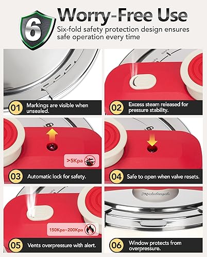 Miniatura 4 de MICHELANGELO Olla a presión de acero inoxidable de 8.5 cuartos de galón, olla a presión 3 en 1, sistema de bloqueo con una mano, diseño colorido