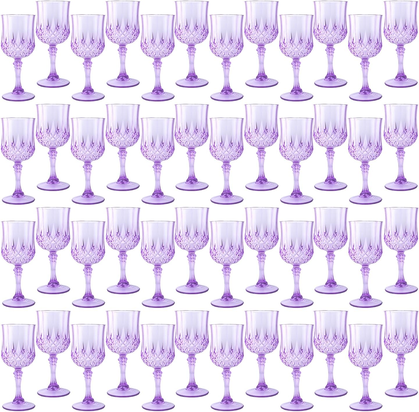 Plastic Wine Glasses, Plastic Goblets Vintage Style Cordial Drinking Glasses for Valentine’s Day, Wedding Reception, Grand Event Party Supplies (48, Purple)