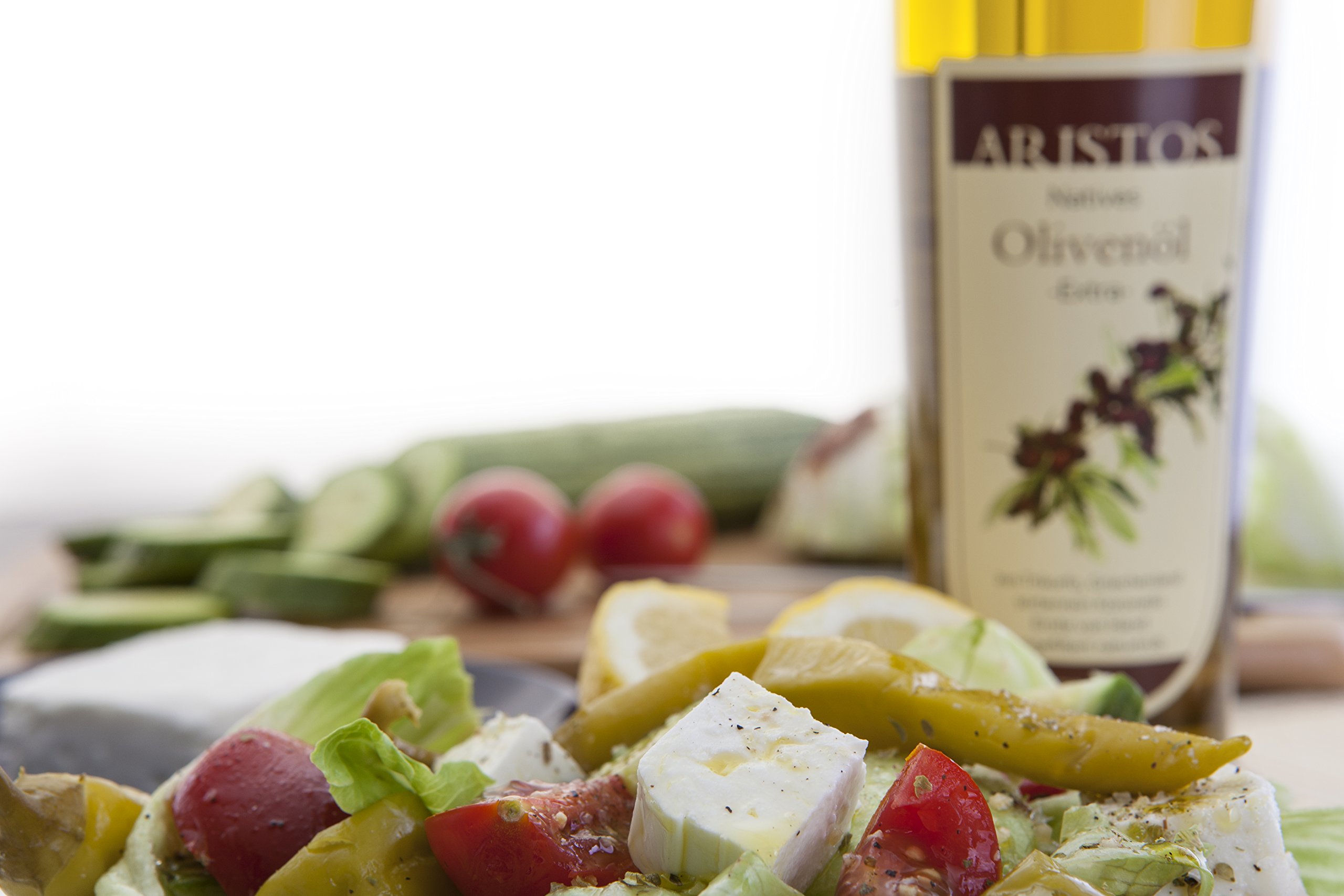 ARISTOS 3tlg griechisches Olivenöl Geschenk-Set mit Bio Essig, Extra Nativem Olivenöl & Schwarzer Tapenade im Geschenkkarton