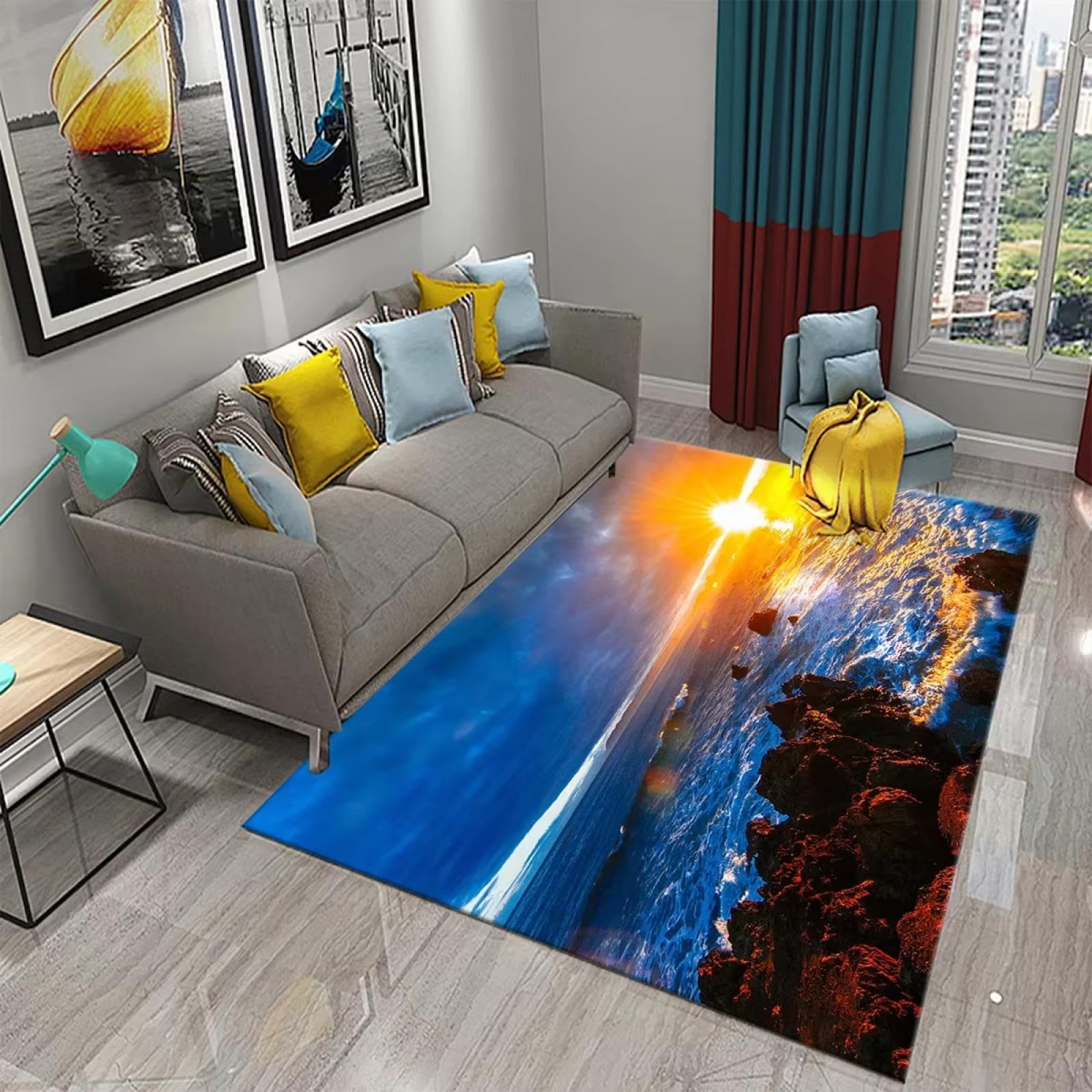 Tapis de chambre paysage coucher de soleil au tissage dense et finitions soignées