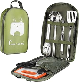 Camping Cooking Utensils Set, 8Pcs Portable Camping Kitchen Utensils Organizer Travel Set with Cutting Board,Tongs,Scissors,Spoon,Storage Bag,Outdoor Camping Cutlery Set for Travel, Picnic, BBQ,Hiking