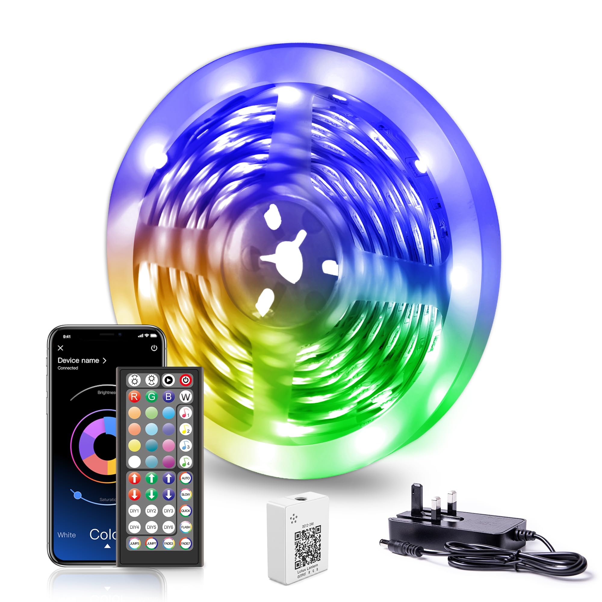 5M Bluetooth RGB LED Strip Lights with App & Remote - Customizable Ambiance