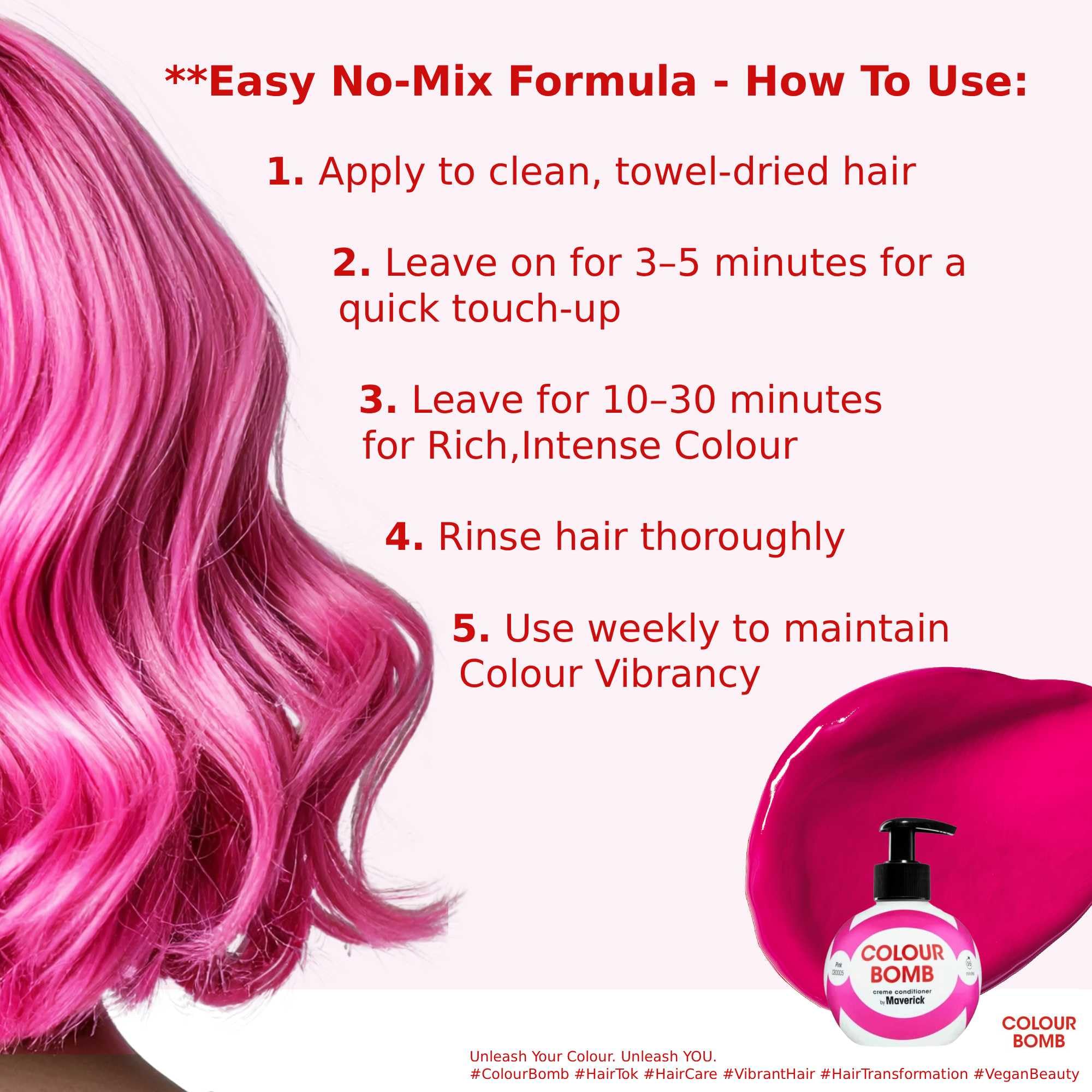 250ml – Balsamo depositante per capelli colorati, trattamento rinfrescante per capelli brillanti e brillanti, senza miscelazione, vegano, senza ammoniaca e perossido (Pink)