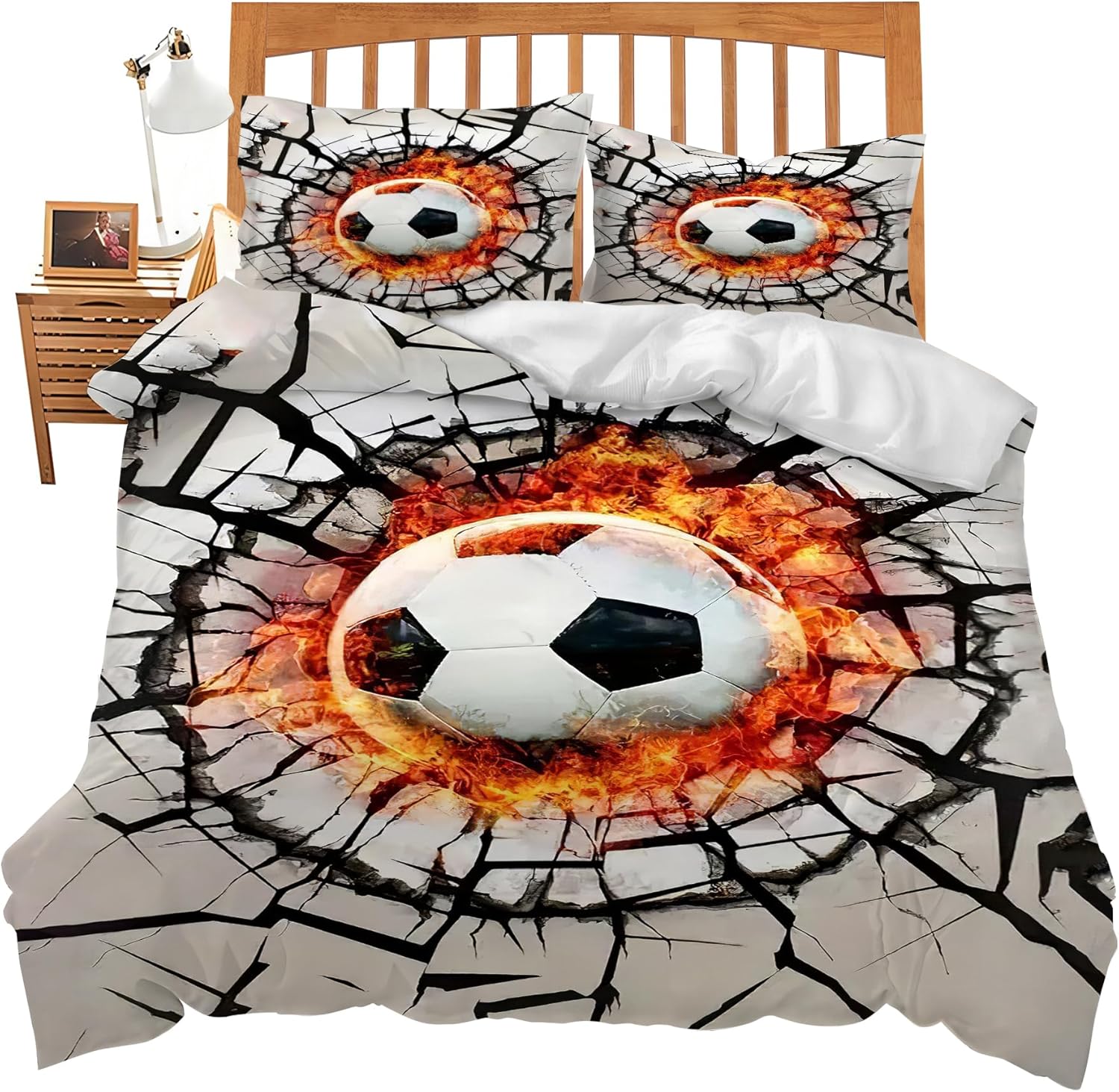 Soccer Bedding Set Twin Queen King Full Size Sports Ball Comforter Set for Kids Teens Boys Girls Man Women Bedroom Decor Football Cozy Quilt Bedspread Soccer Bed Duvet Cover Gifts 104"x90" King Soccer