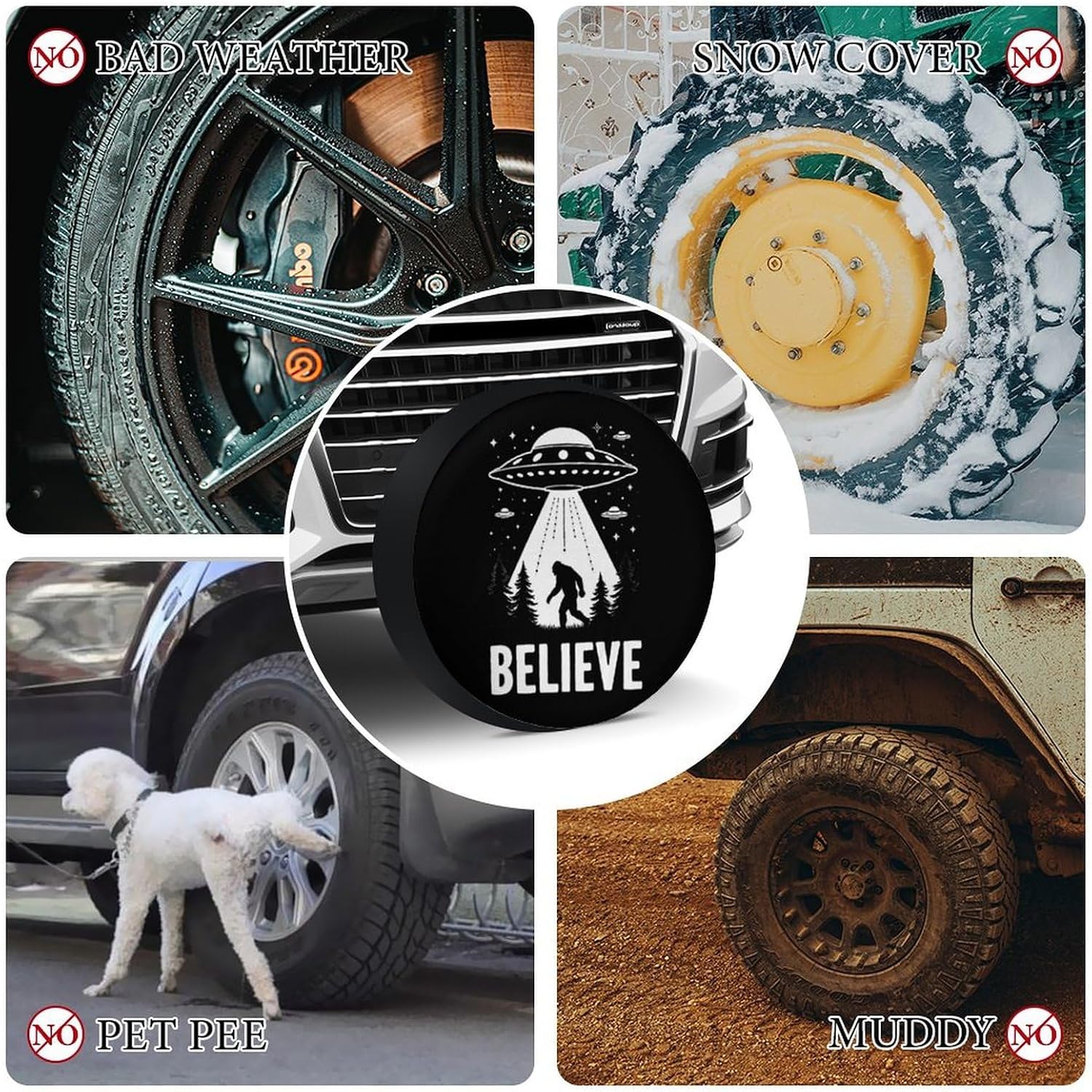Spare Tire Cover U.fO Bigfoot Believe in Aliens and Sasquatch 1 Sun Protection Waterproof Dust-Proof Tire Covers Fits SUV Or RV Truck Accessories 26inch image 3