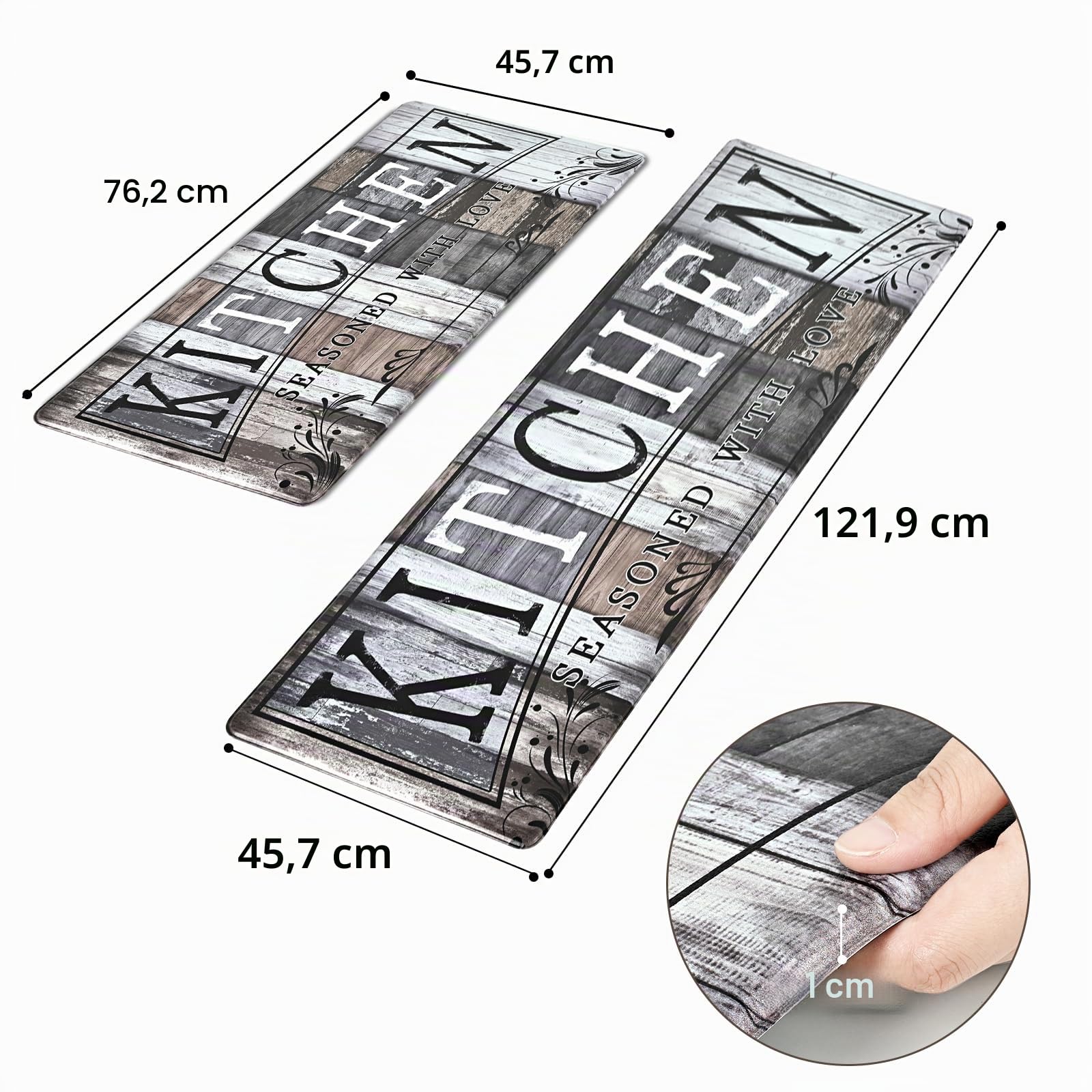 Yugarlibi Tappeto da cucina in PVC, antiscivolo, lavabile, 10 mm, spessore 10 mm, impermeabile, resistente all'olio, morbido, per cucina, sala da pranzo, corridoio, 44 x 75 + 44 x 120 cm