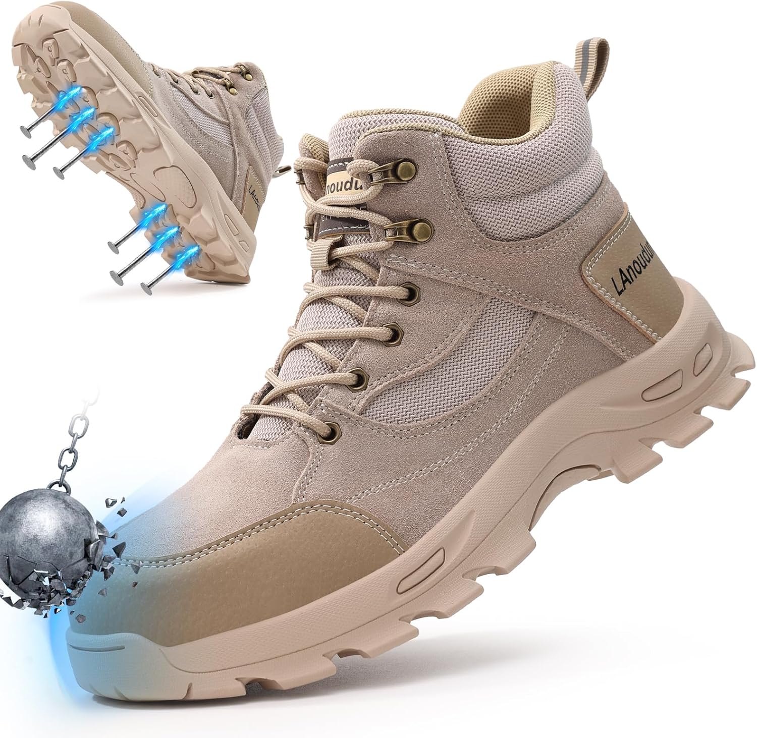 Steel Toe Boots for Men Lightweight Work Boots for Men High Top Safety Boot with Kevlar Puncture-Resistant Midsole Comfortable Industrial Work Shoes Splash-Proof Botas De Trabajo para Hombre
