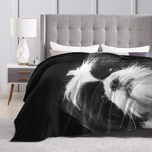 Miniatura 4 de Knsoiv Manta de microfibra de felpa, color negro y blanco, Shih Tzu Dog Family Pet Cute Animal Pattern Throw para todas las estaciones, manta ligera