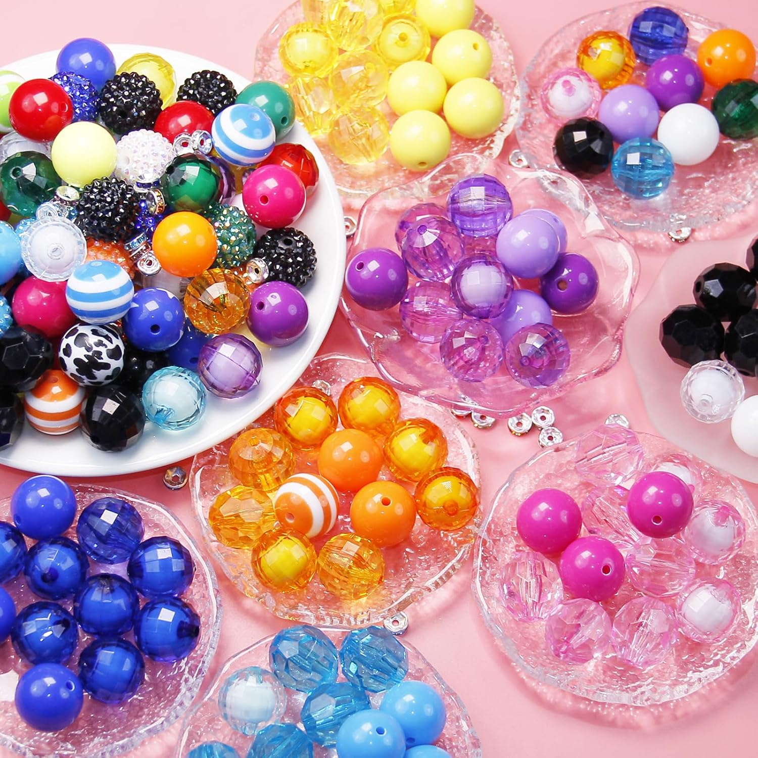 315Pcs 20mm Beads for Pens Making with Rondelle Spacer Beads Mixed Acrylic Focal Bubblegum Bead Crystal Round Sparkly Chunky Bead for Pens Beadable Necklace Keychain DIY Craft Jewelry Making Supplies - Image 4