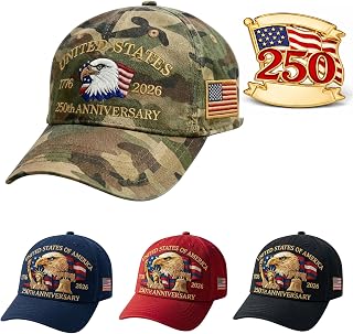 250th Anniversary USA Hat with Liberty Badge, Adjustable 1776-2026 United States Patriotic American Baseball Cap