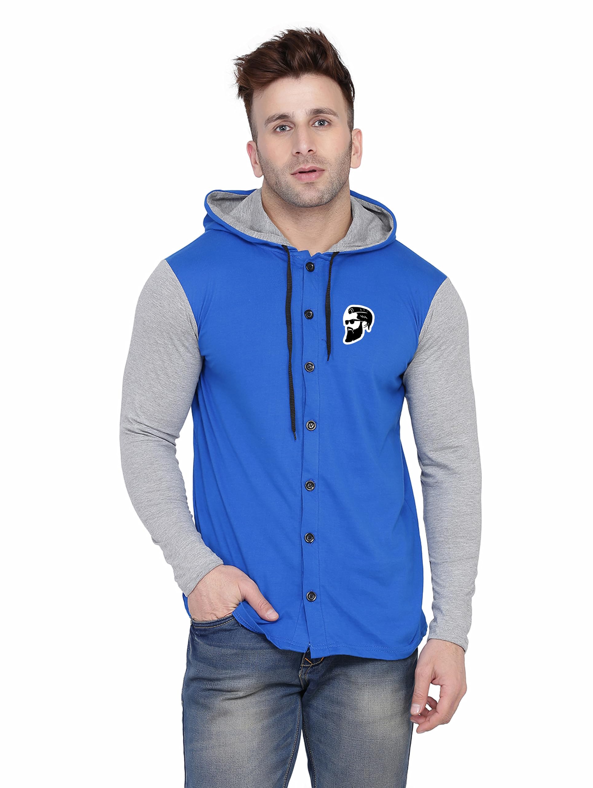 blisstone Men's Solid Hooded T-Shirt with Full Sleeves & Front Button Closure | Casual Cotton Blend Slim Fit Shirt-picture-11
