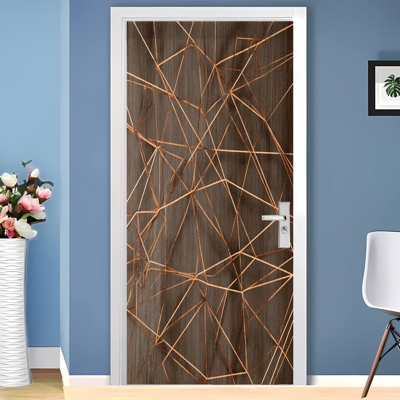 Adesivo Per Porte 3D Per Porte Interne, Venature Del Legno Astratte Geometriche Impermeabile e Autoadesivo Marrone in PVC Decorazione da Parete – per Camera da Letto, Soggiorno 80x210 cm