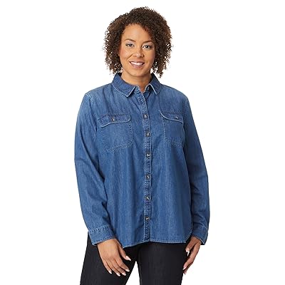 L.L.Bean Plus Size Heritage Washed Denim Shirt Long Sleeve Women
