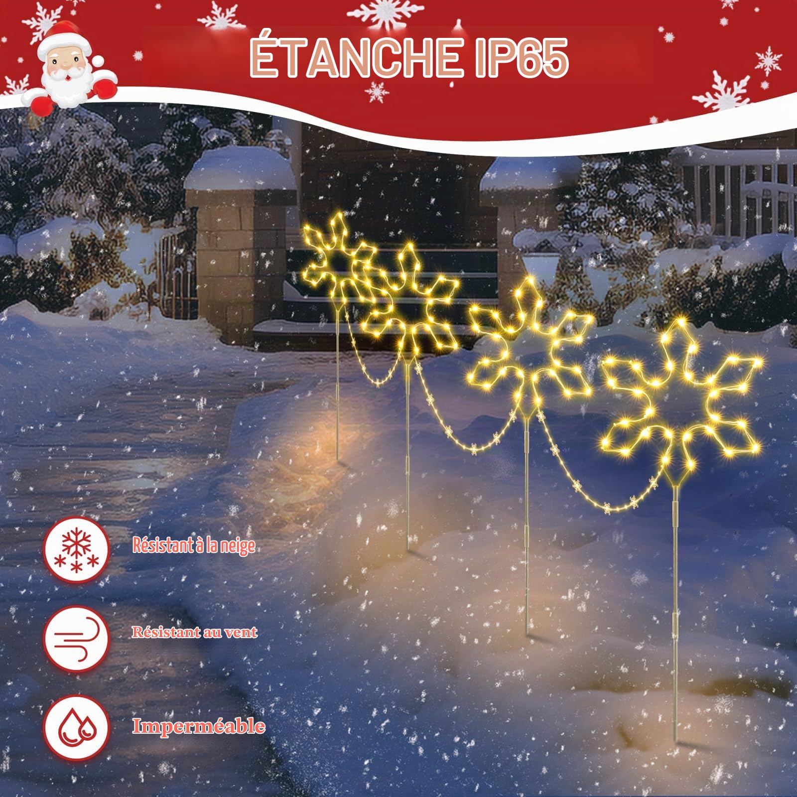 Quntis 176 LEDs Decoration Noel Exterieur, Flocon de Neige Decoration Blanc Chaud, IP65 Etanche Noël Lumineux avec Fonction Mémoire & Minuterie, Deco Noël pour Jardin Chemin Cour
