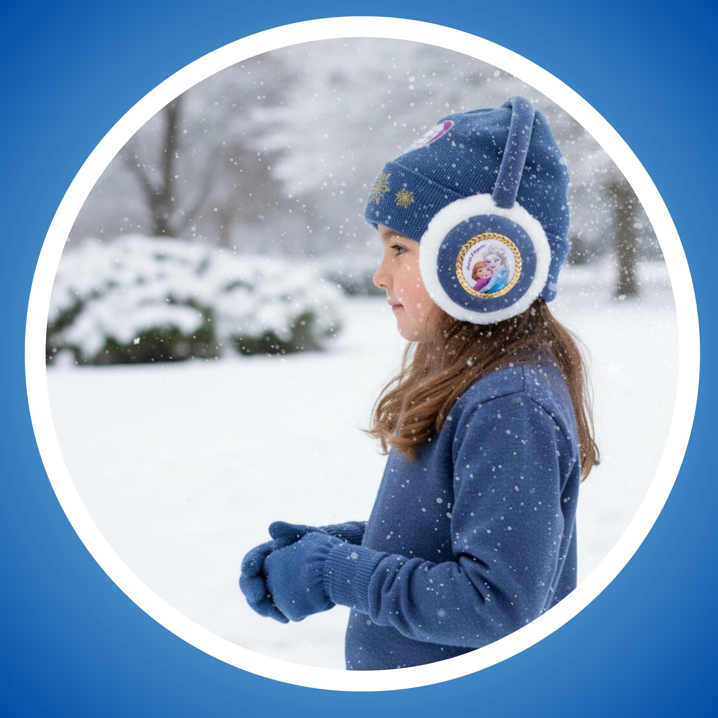 Disney Frozen Gorro Guantes y Orejeras para Niñas, Diseño Brillante Gorro de Invierno Infantil, Regalo para Niñas