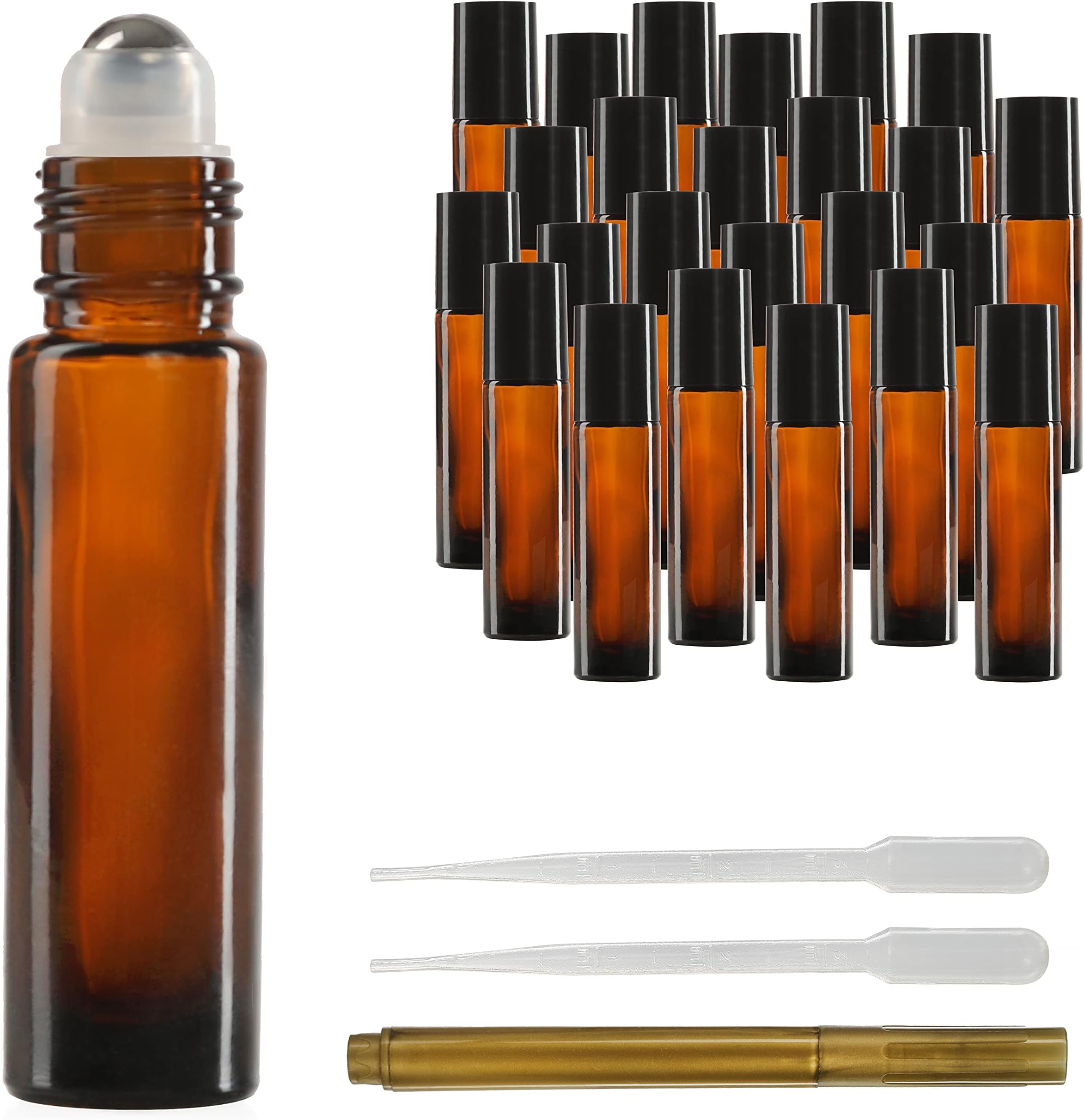 CULINAIRE Essential Oil Roller Bottles, 10ml Roller Bottle, Pack of 24, Amber