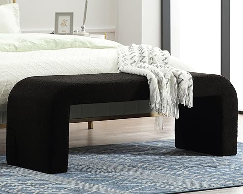 Miniatura 2 de VESCASA Banco Sherpa de 49.5 pulgadas de ancho para pasillo, banco otomano tapizado para el extremo de la cama, para entrada, dormitorio, blanco, 1