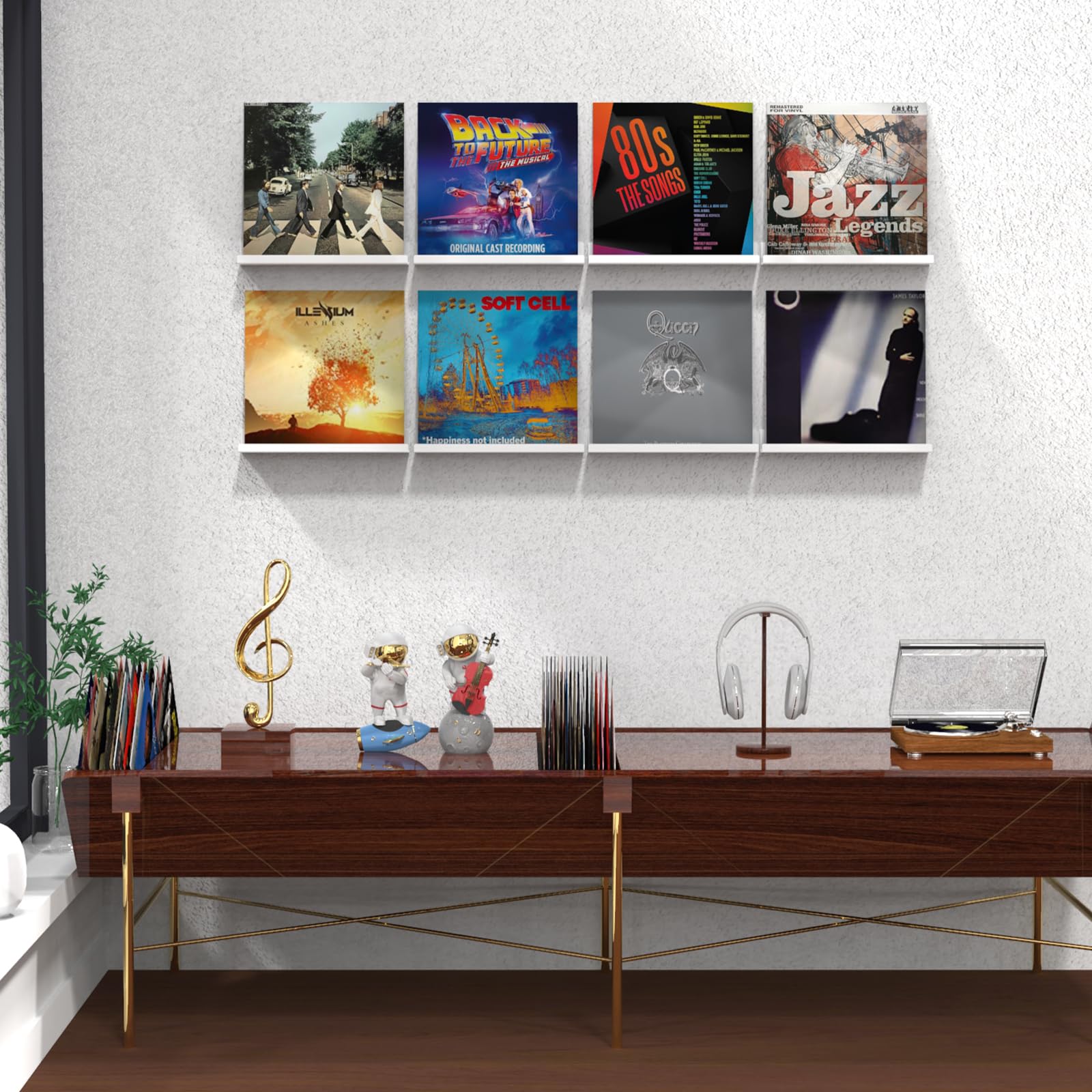 ILYXY Acryl-Vinyl-Schallplattenhalter – 8 Stück, 30,5 cm weiße Vinyl-Wandhalterung, schwebende Regale für Schallplattenwand-Display