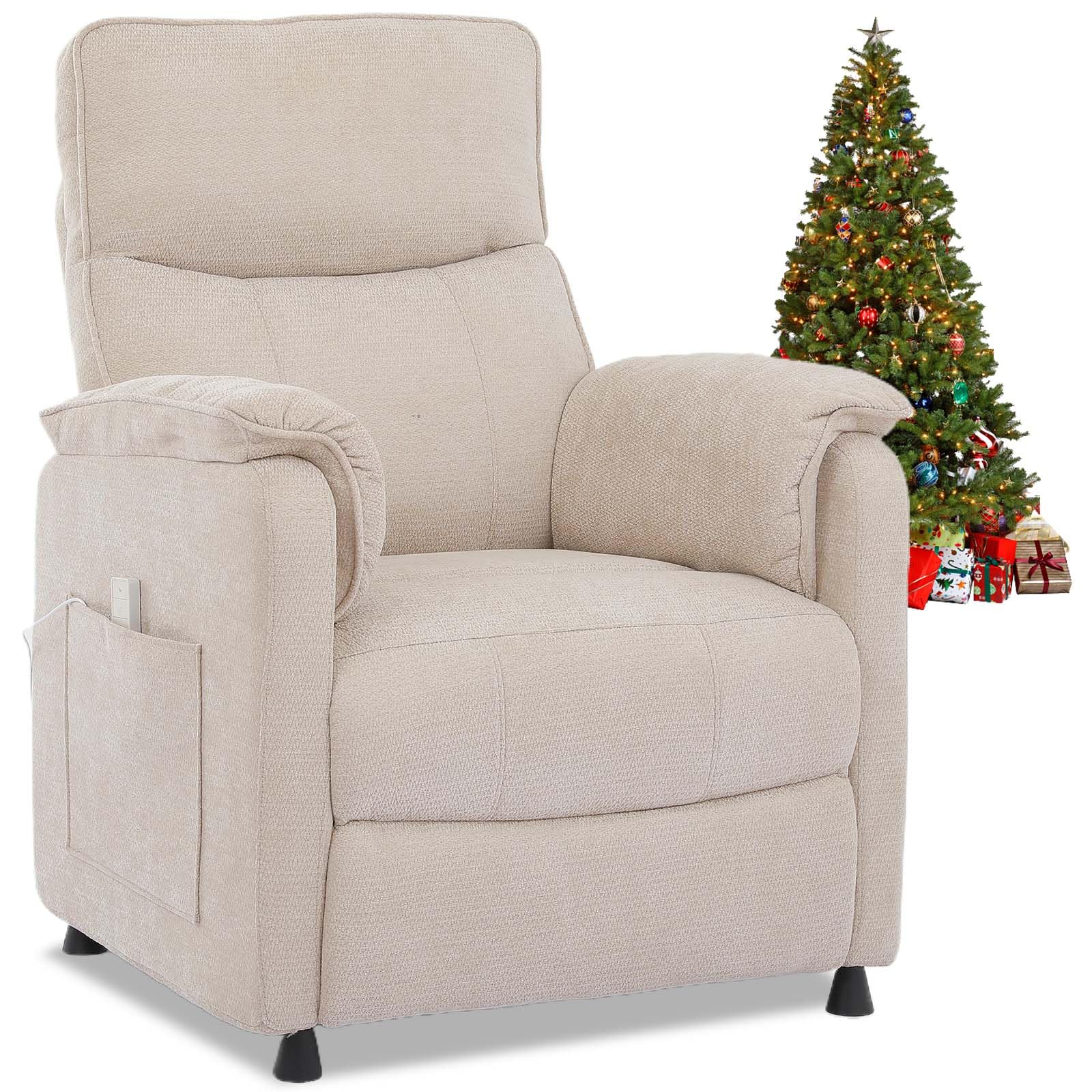 Chenille Power Recliner Chair for Living Room Bedroom|Electric|Remote Control|Side Pockets|Small|Adults (Beige)