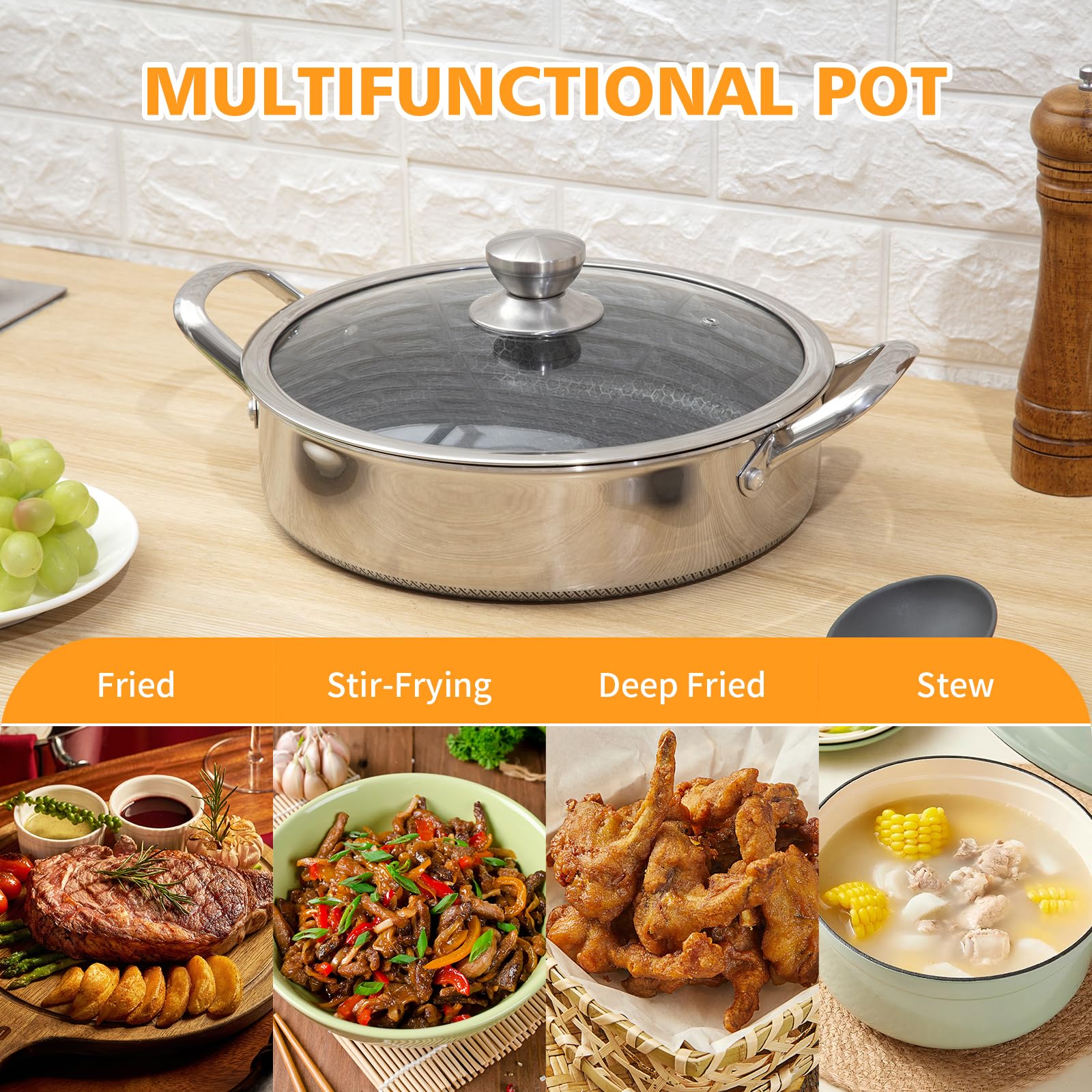 Toutrop 7qt Stainless Steel Saute Pan with Lid -3