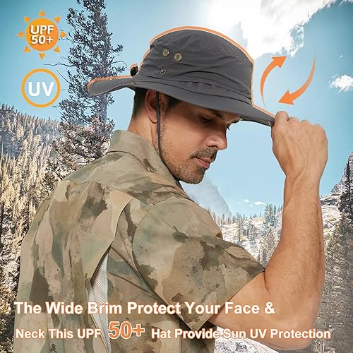 Miniatura 5 de PLCWSCFV Sombreros de sol de talla grande XL XXL para hombre, protección UV, UPF50+, impermeable, ala ancha, plegable, pesca, playa
