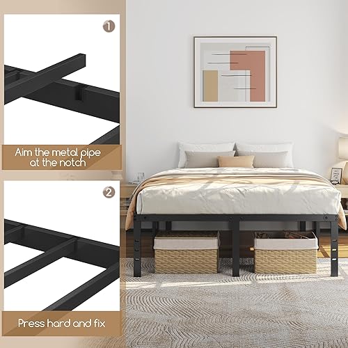 Miniatura 6 de Yaheetech - Marco de cama de metal de 18 pulgadas, marco de cama de plataforma tamaño Queen con espacio de almacenamiento, soporte de listones