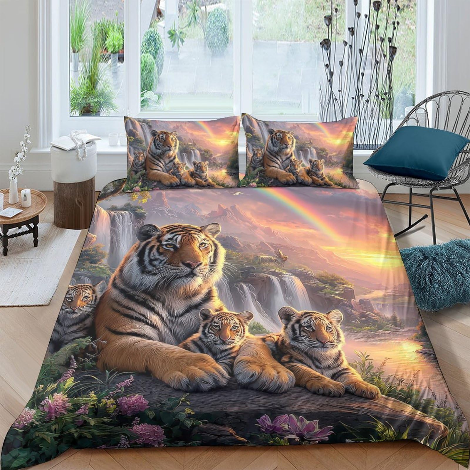 Ctjqhvkz Style-9 3D Printed Sunset Tiger Fitted Sheet Microfiber Soft Breathable Jungle Landscape Bed Cover For Bedroom Dorm Decor Single（135X200cm）