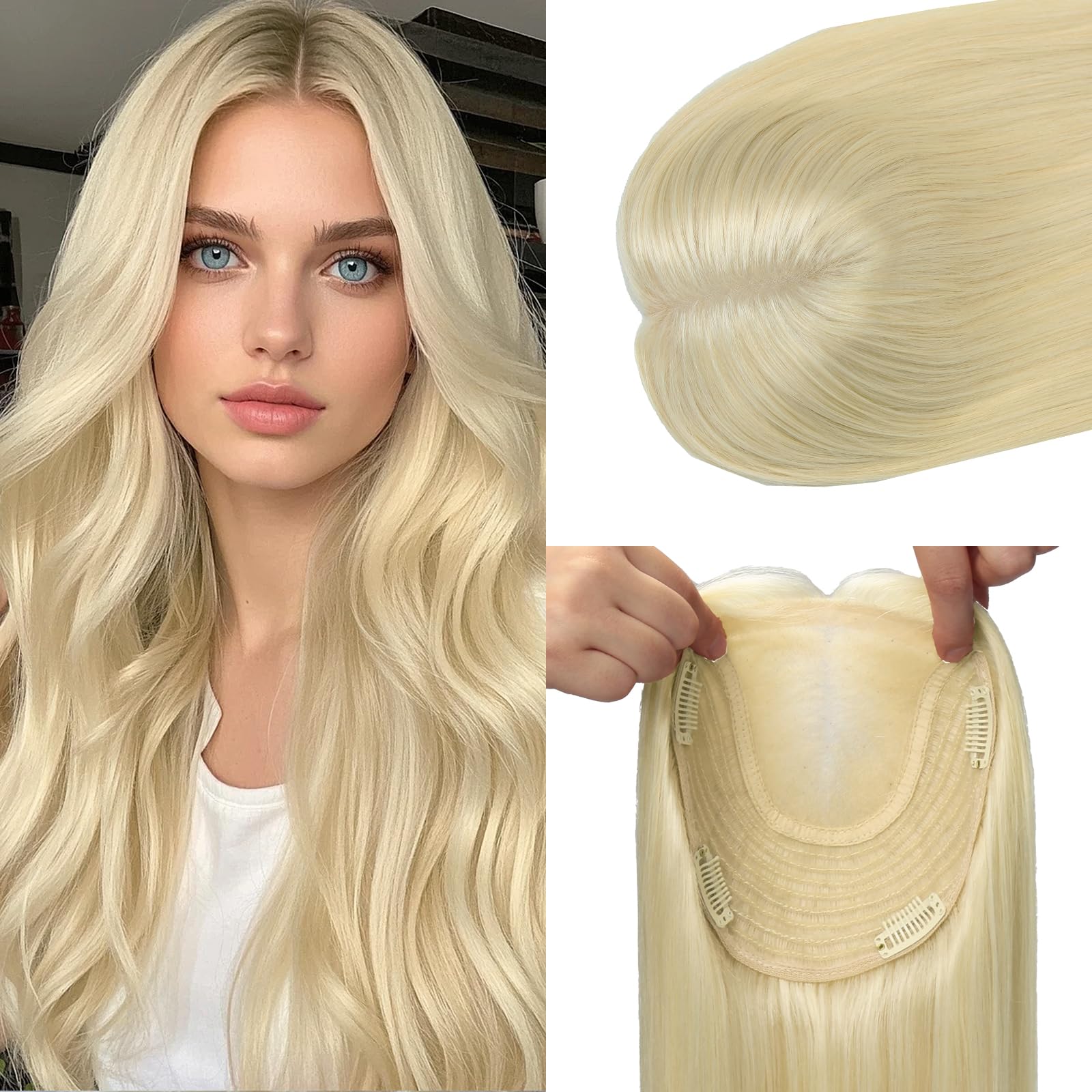 HAIR Toppers for Women Real Human Hair, Toppers Pieces for Women with Thinning Crown 6x7 inch 150 Density 65 grams 14 inch blonde Color All Real Human Hair(#60 14inch)