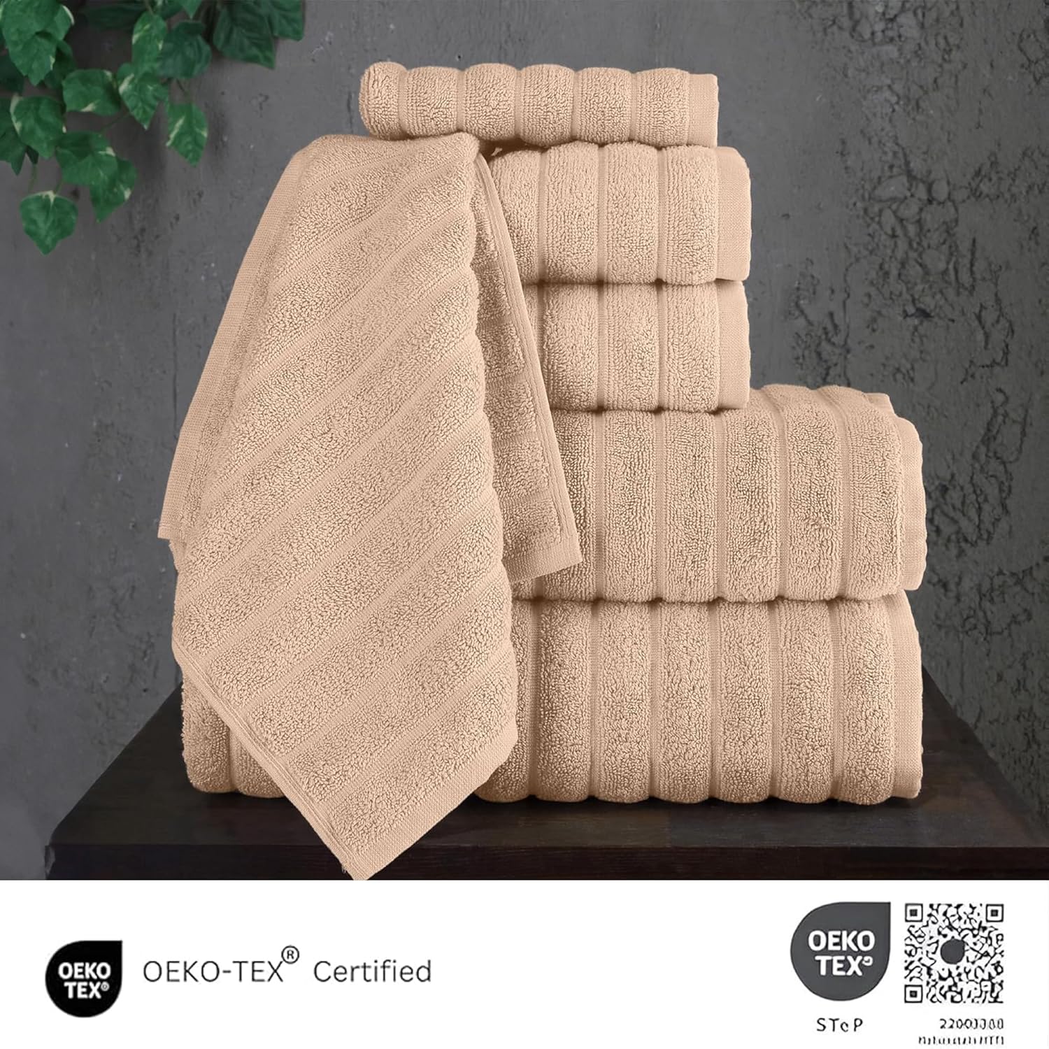 Classic Turkish Towels CTT Luxury 6 Piece Towel Set, 100% Turkish Cotton, Quick Drying, Highly Absorbent & Comfy, Includes 2 Bath Towels, 2 Hand Towels & 2 Washcloths | (Almond Beige) - Image 3
