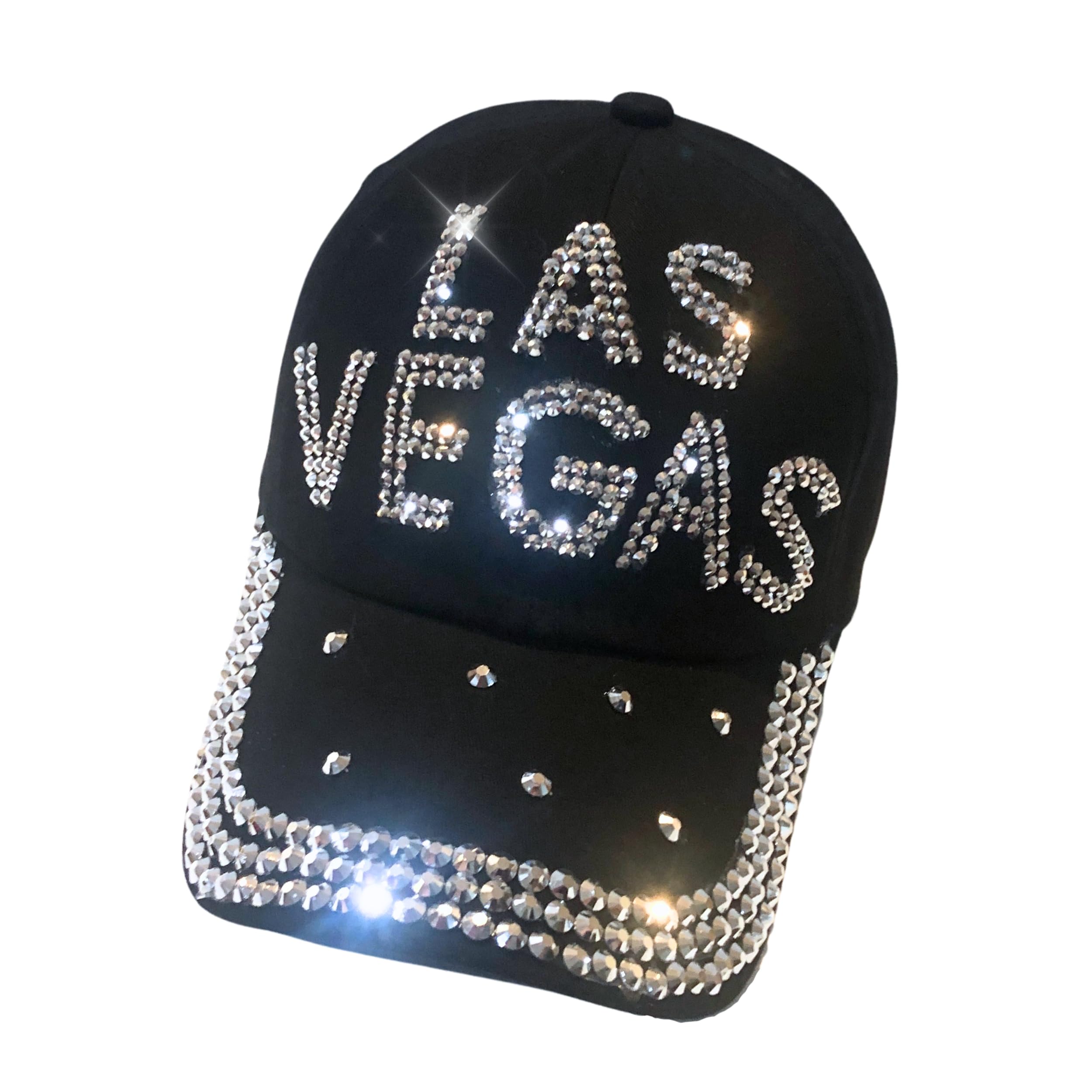 Popfizzy Rhinestone Las Vegas Hat, Bedazzled Adult Bling Cap for Women, Fun Las Vegas Gift, Casino Events, Gambling Parties, Las Vegas Hat (Black), One Size
