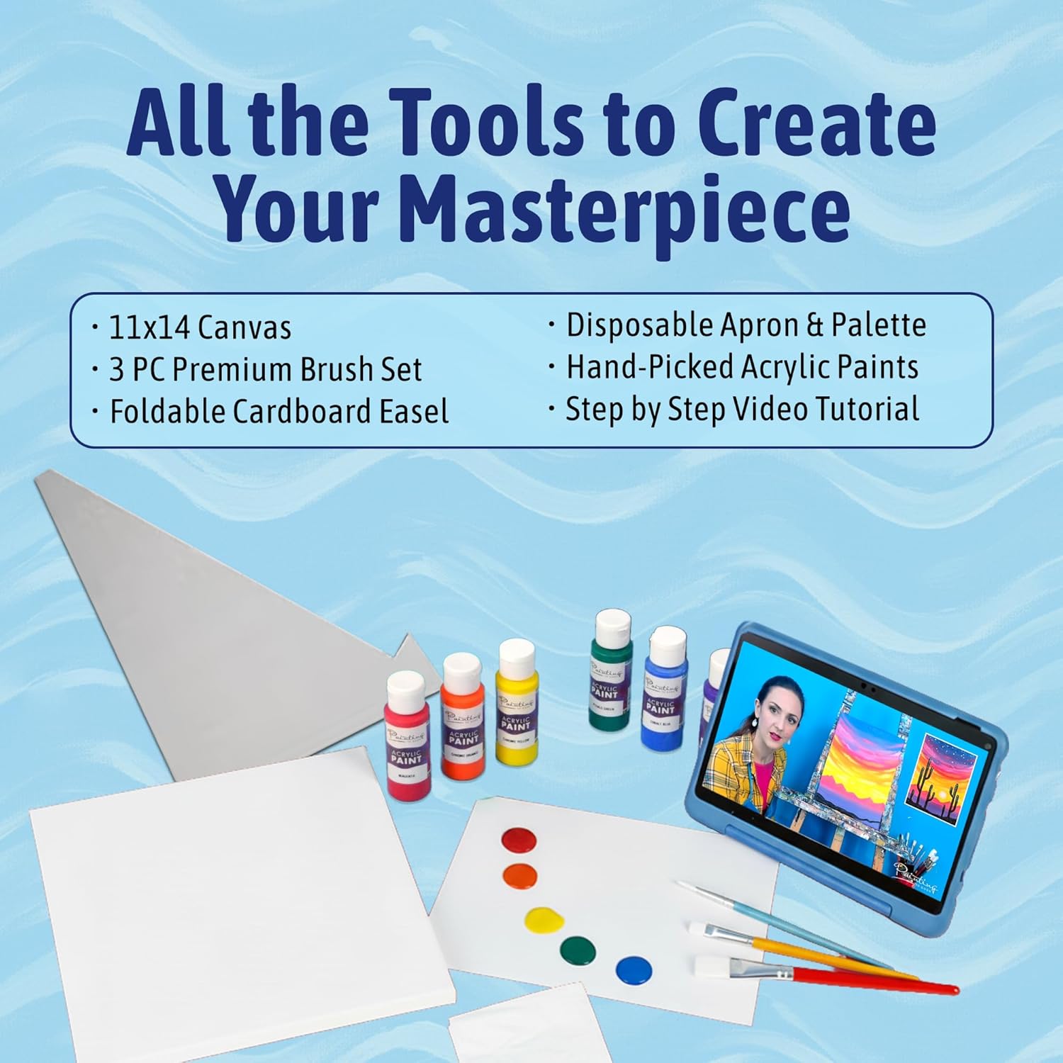 Painting to Gogh – Desert Stargazing - Painting Kit for Adults – 11x14 Canvas, 5 Paint Brushes, Acrylic Paints, Easel, Palette, Apron & Step-by-Step Video Tutorial – for Beginners & Art Lovers